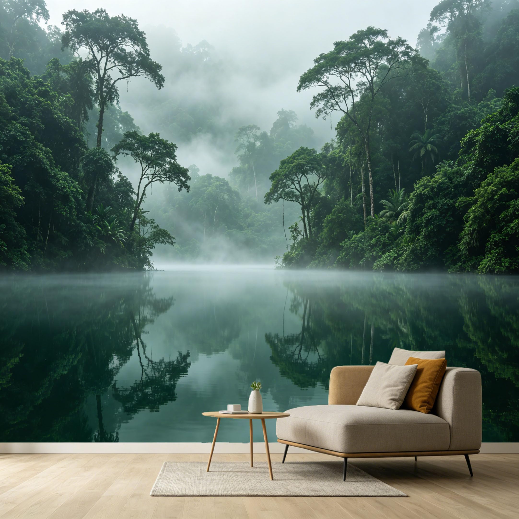 Custom Size Wall Murals Misty Forest Lake Landscape Tropical Nature Trees Water Reflection SelfAdhesive Wall Fabric Removable Large Wallpaper for Photo Living Room
