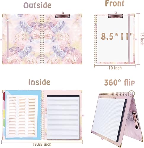 Miniatura 2 de HAUTOCO Folio portapapeles con bloc de notas recargable para tamaño carta (11 x 8.5 pulgadas), 5 divisores con 10 bolsillos, soporte elástico para