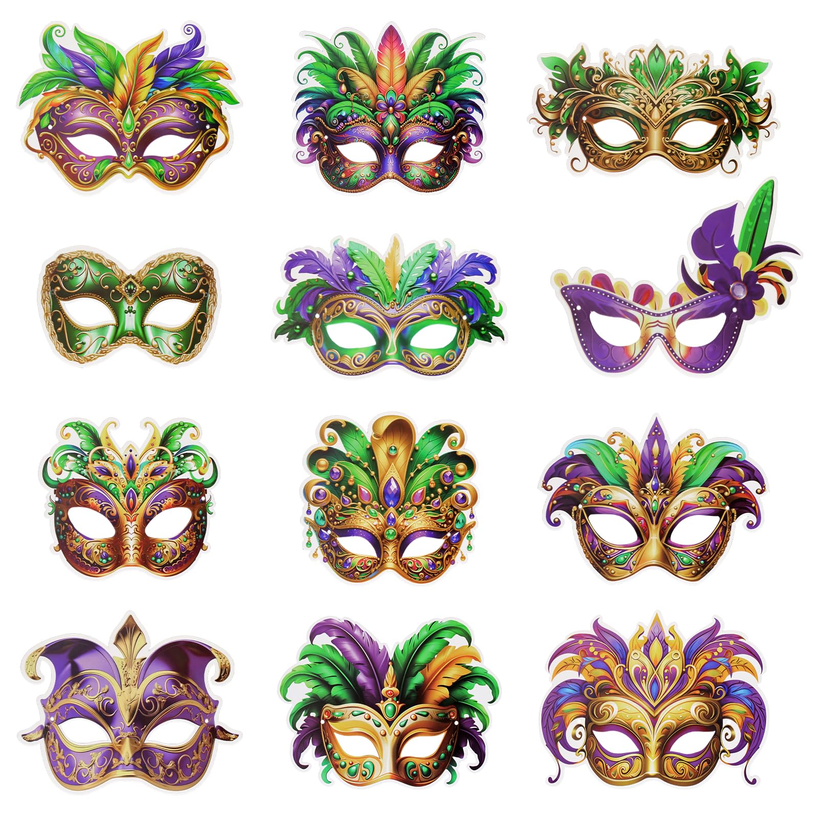 - 12 Pcs Carnival Mask Paper Bulk Set Carnival Parade Decorations Masquerade Party for Women Men Dress Costume Party