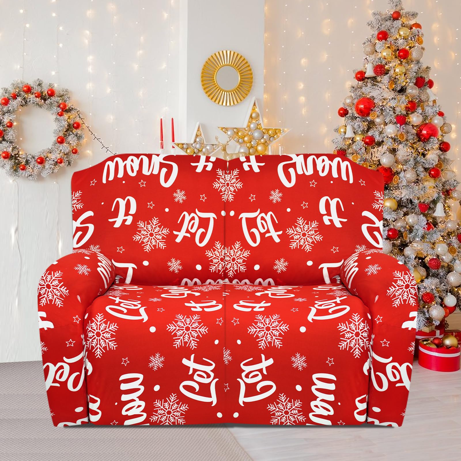 Jaotto Copripoltrona Relax Natalizia Reclinabile Fodere Copripoltrona 1 Posto per Natale Universale Copripoltrona Relax Reclinabile con Tasche Lavabile Xmas Coperture per Divano da Massaggio,Snow