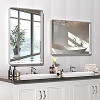 Vista 78 de Hasipu Espejo de baño LED con luces de 40 x 26 pulgadas, espejo de luz con marco de metal negro para tocador, antiniebla, regulable, 3