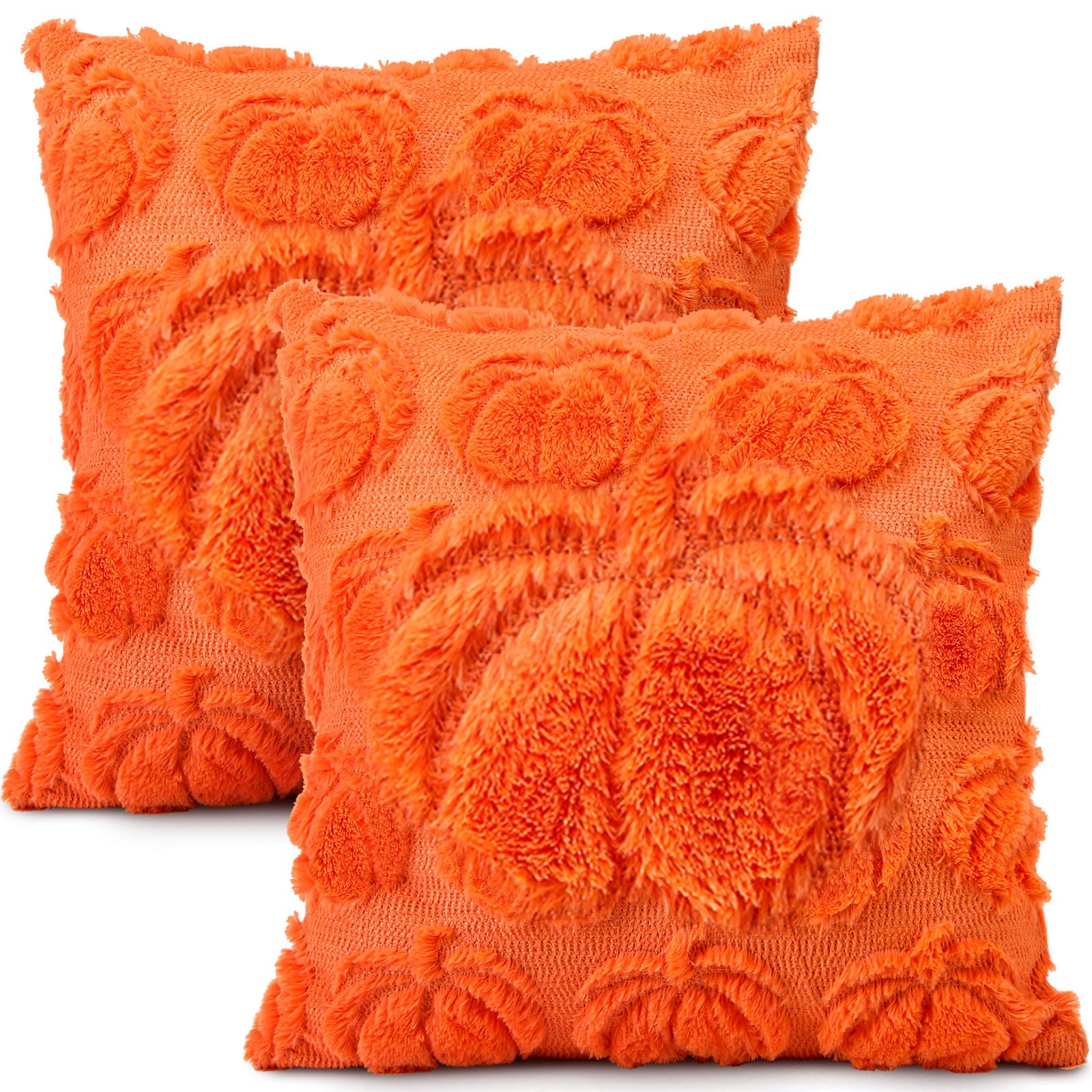 Mixweer 2 PCS Pumpkin Throw Pillow Covers 18x18 Fall Pillow Covers Thanksgiving Harvest Autumn Decorative Pillows Cover Soft Faux Fur Pillow Covers