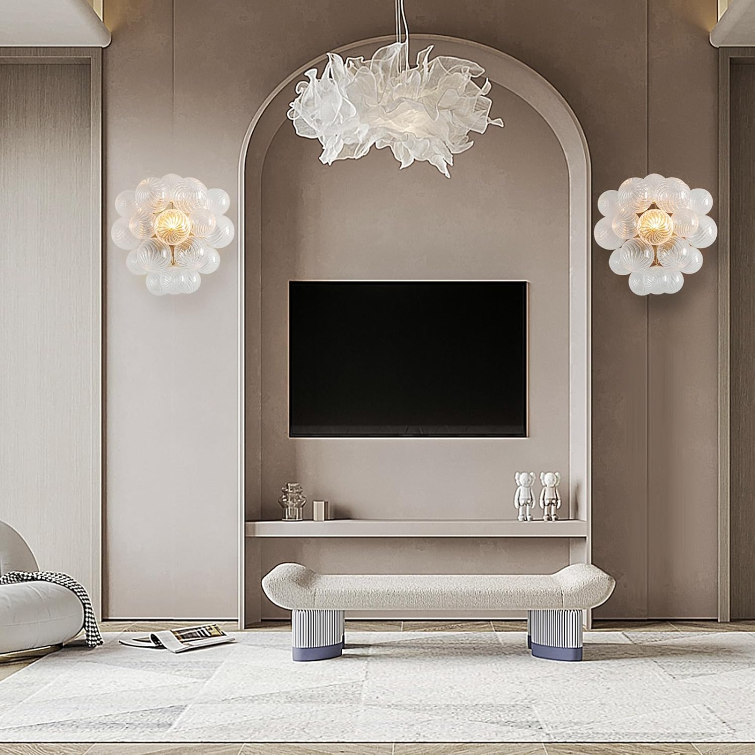 Glass Clear Bubble Ball Wall Sconce, Hand Blown Glass Ball, Art Wall Decoration Bubble Wall Sconce for Hallway, Entrance, Living Room, Bathroom, Bedroom, Kitchen, Dining Room