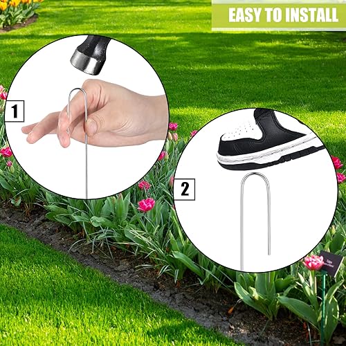 Miniatura 6 de Pelopy 200 grapas de riego por goteo para paisaje, estacas de jardín en forma de J de 5 pulgadas, pasadores de césped galvanizados para tubos de