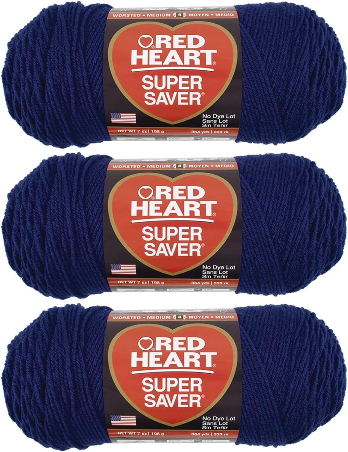 Bulk Buy: Red Heart Super Saver Yarn (3-Pack) Soft Navy E300-387 (Three Pack)