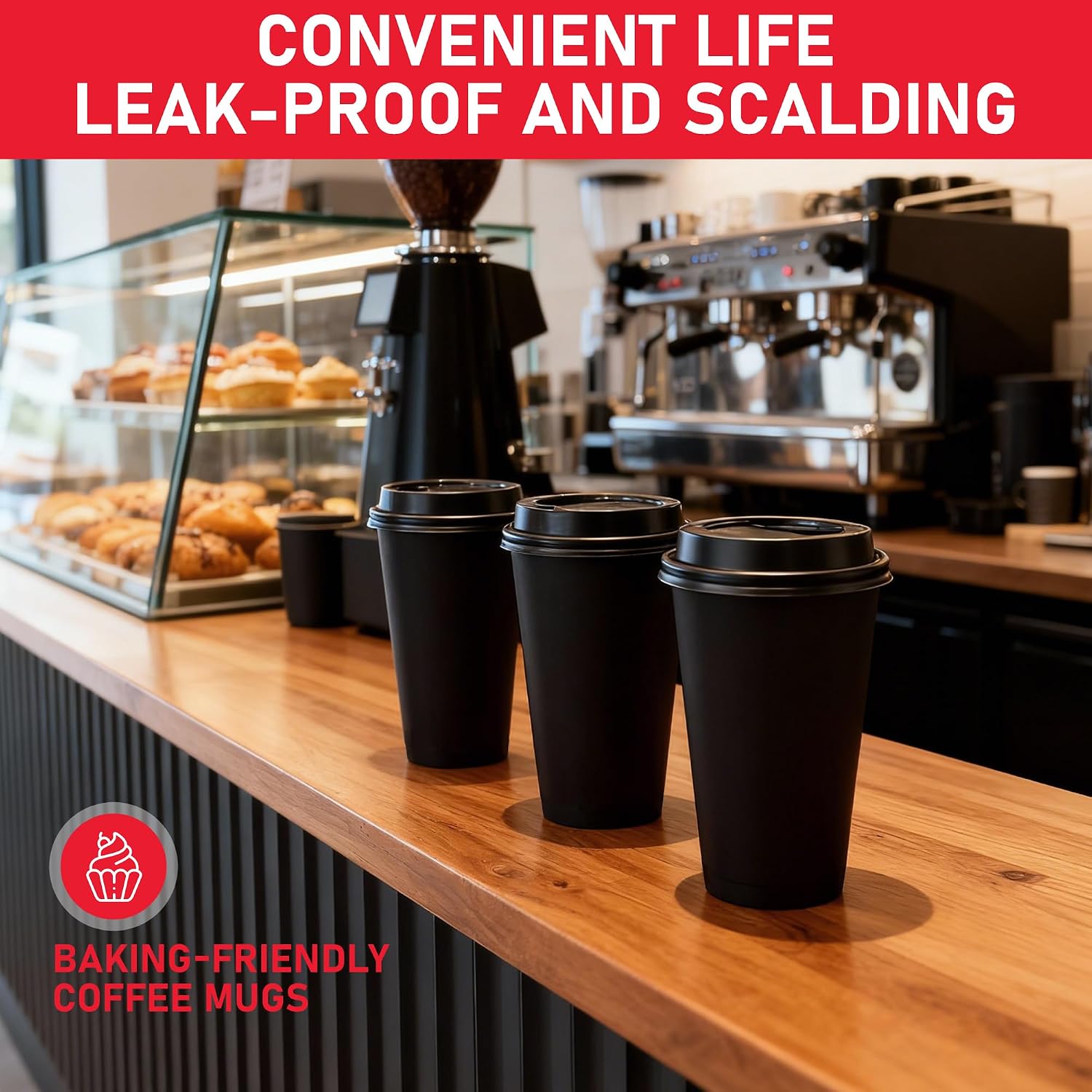 16 oz Paper Coffee Cups with Lids 100 Pack, Black Disposable Hot Coffee Cups with Lids, To Go Cups, for Parties, Picnic, Travel, and Events thumbnail