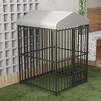 Vista 2 de Perrera de 4 x 4 x 6 pies para perros grandes, valla resistente para perros con cerradura, recintos para perros con cubierta de techo impermeable