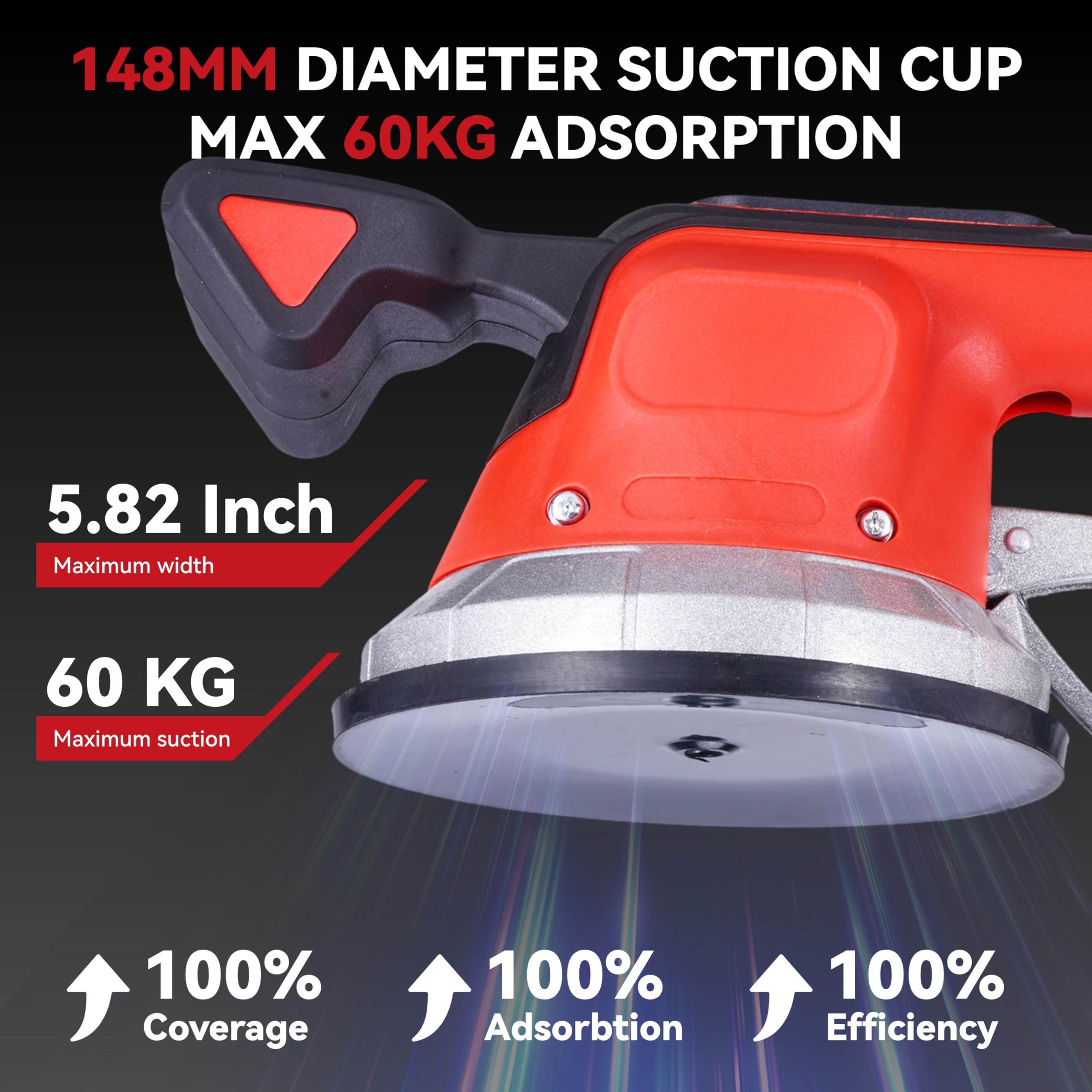 ONEVAN machine de vibration de tuile, vibrateur sans fil pour carrelage acec 2x2,0ah batteries, affichage numérique, 10 vitesses réglables, ventouse vibrante carrelage avec coffret pour carreaux 150cm
