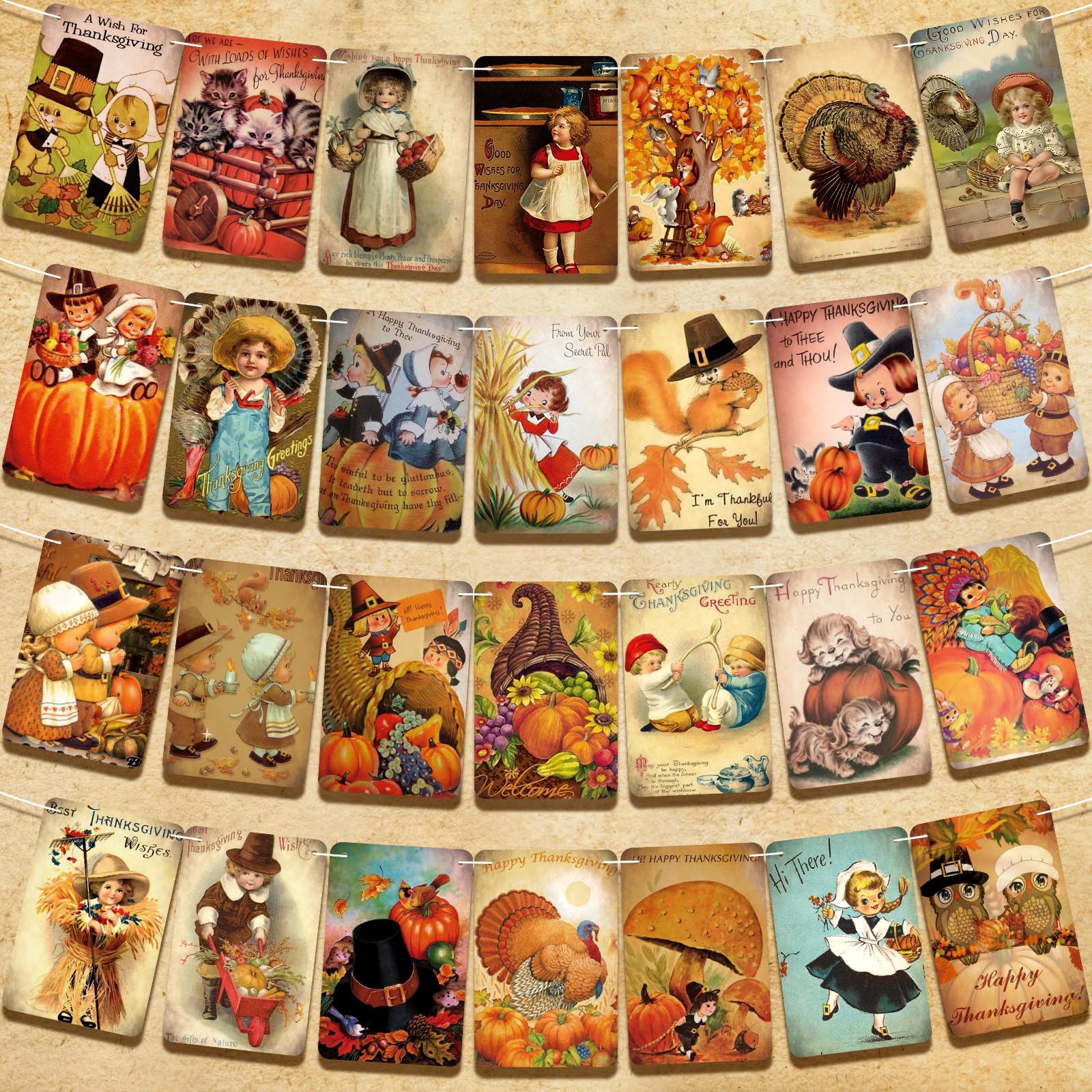 4-piece vintage Thanksgiving banner set