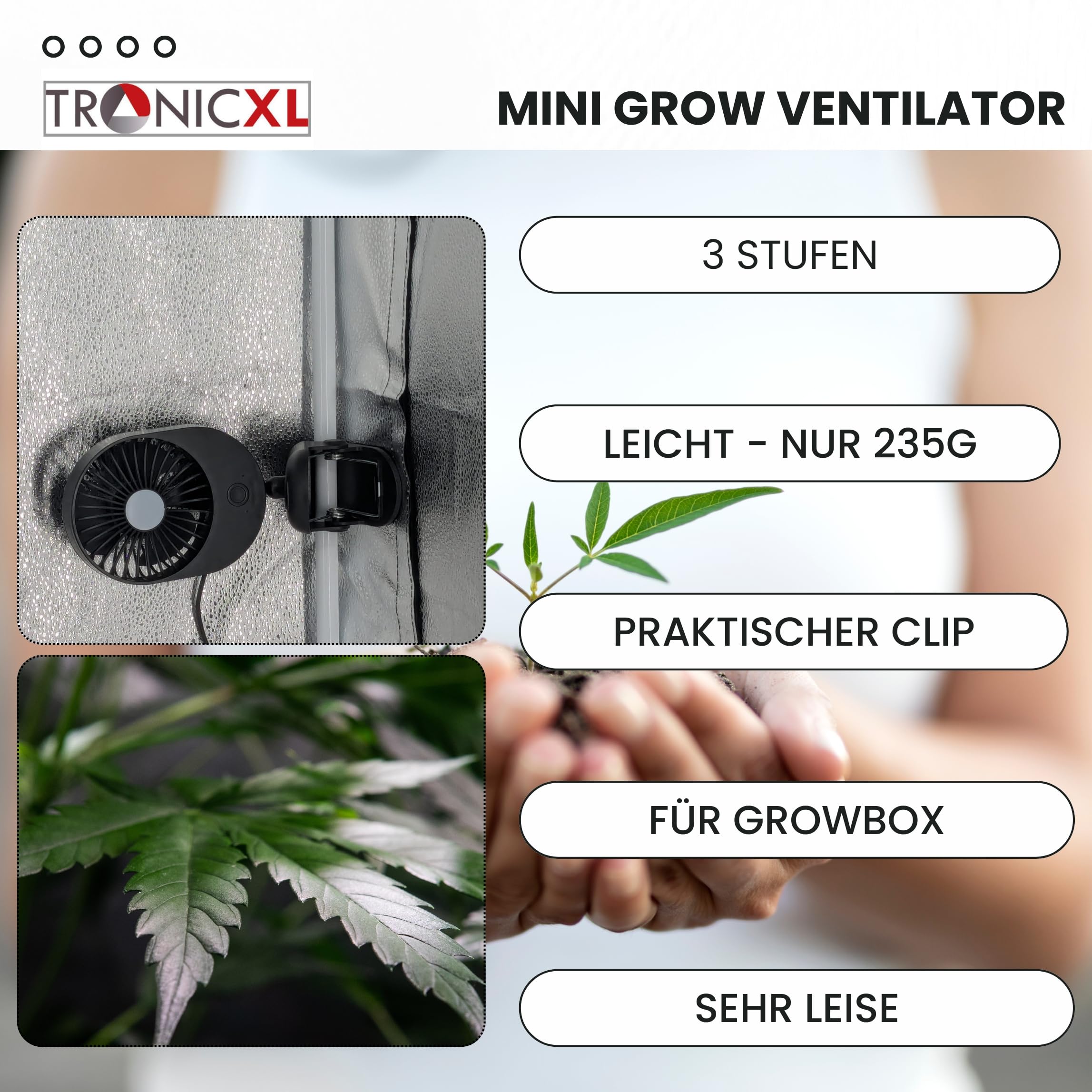 TronicXL 2 Stück Grow USB Ventilator mit Clip Klemme Klemmventilator I Clipventilator für Homebox Growbox Growschrank Secret Jardin GrowPro DiamondBox Zelsius Mars Hydro USB Mini Lüfter