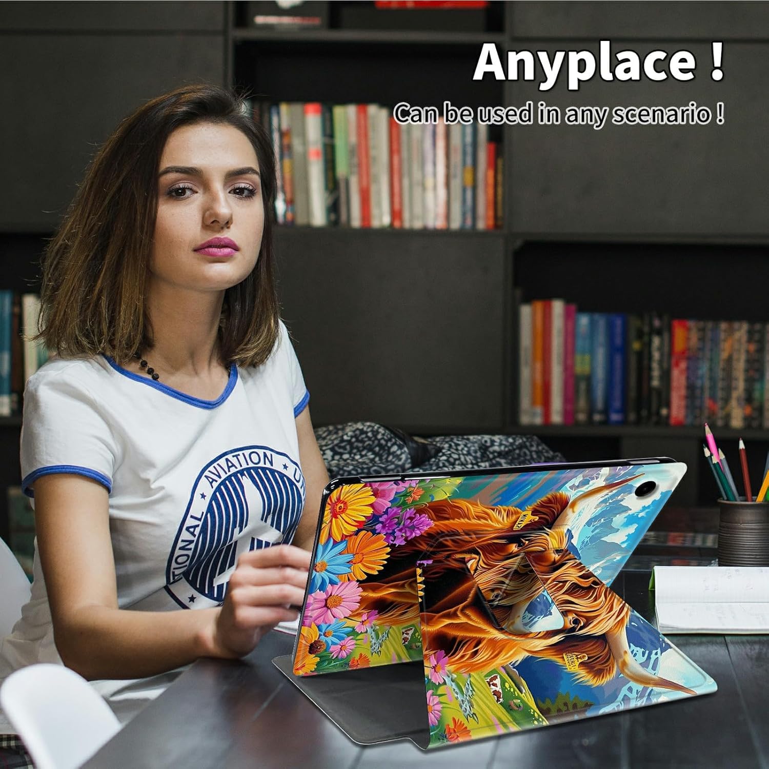 for All-New Amazon Fire HD 8 & 8 Plus(12th/10th Generation, 2022/2020) 360 Degree Rotating Case, PU Leather Stand Smart Flat Case with Auto Wake/Sleep for HD 8 2022/2020, Mountains Cow