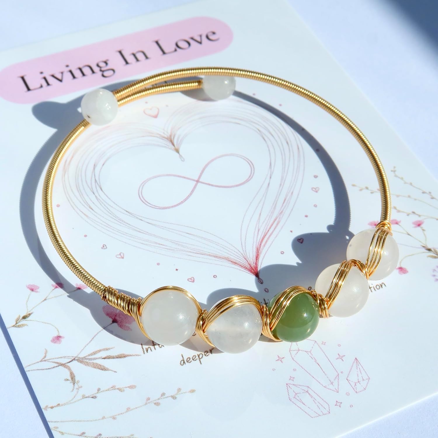 Handmade Genuine Jade Bracelet 14k Gold Filled Wire Wrapped, Feng-shui Stone Chakra Healing Gemstone Crystal Beads Adjustable Bangle Cuff Jewelry Gift for Women - Image 3