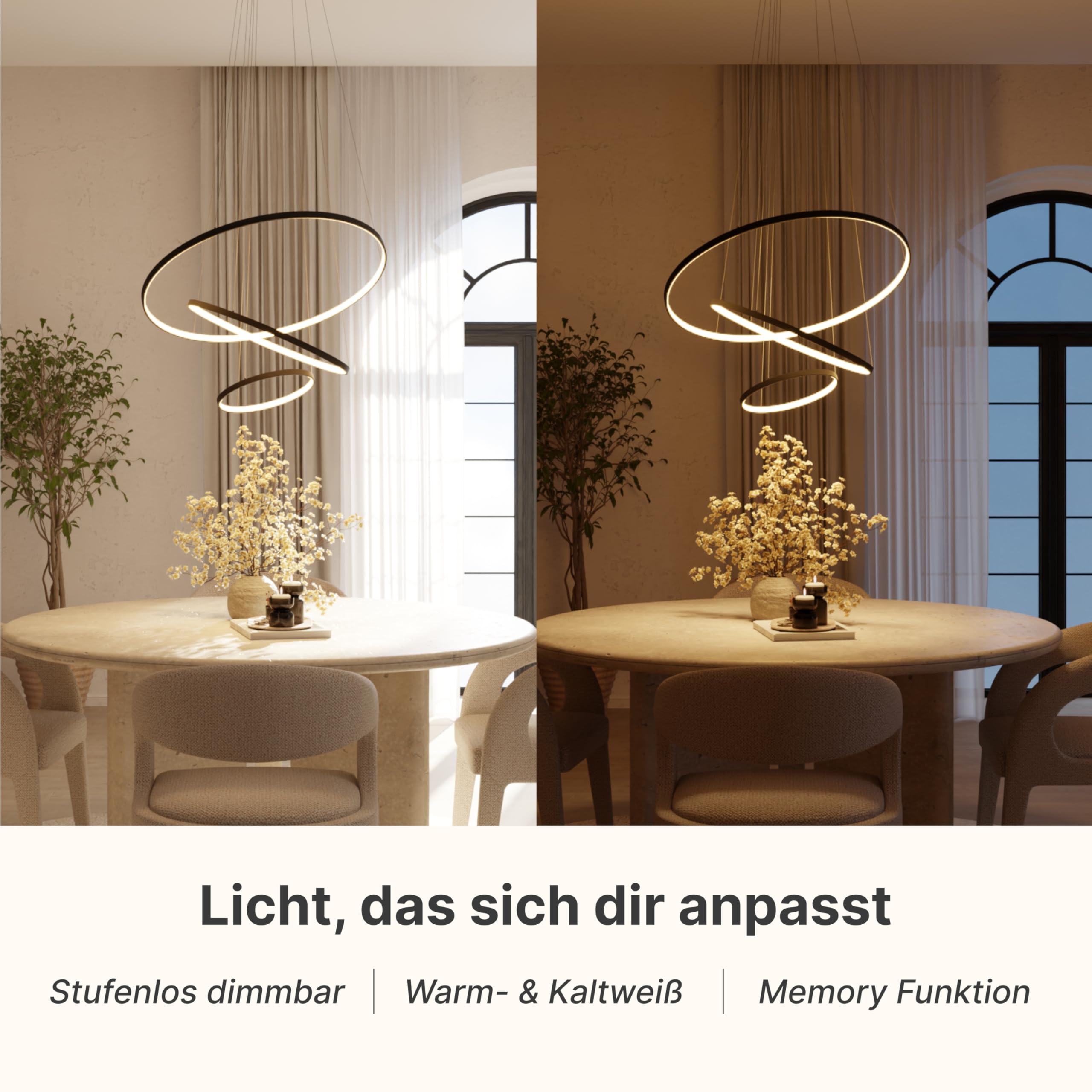 Deckenleuchte Pendelleuchte 'Omeva' dimmbar LED 3 Ringe Wohn & Esszimmer Moderne Hängelampe Esstisch Smart Home Amazon Alexa Google Home Tuya schwarz