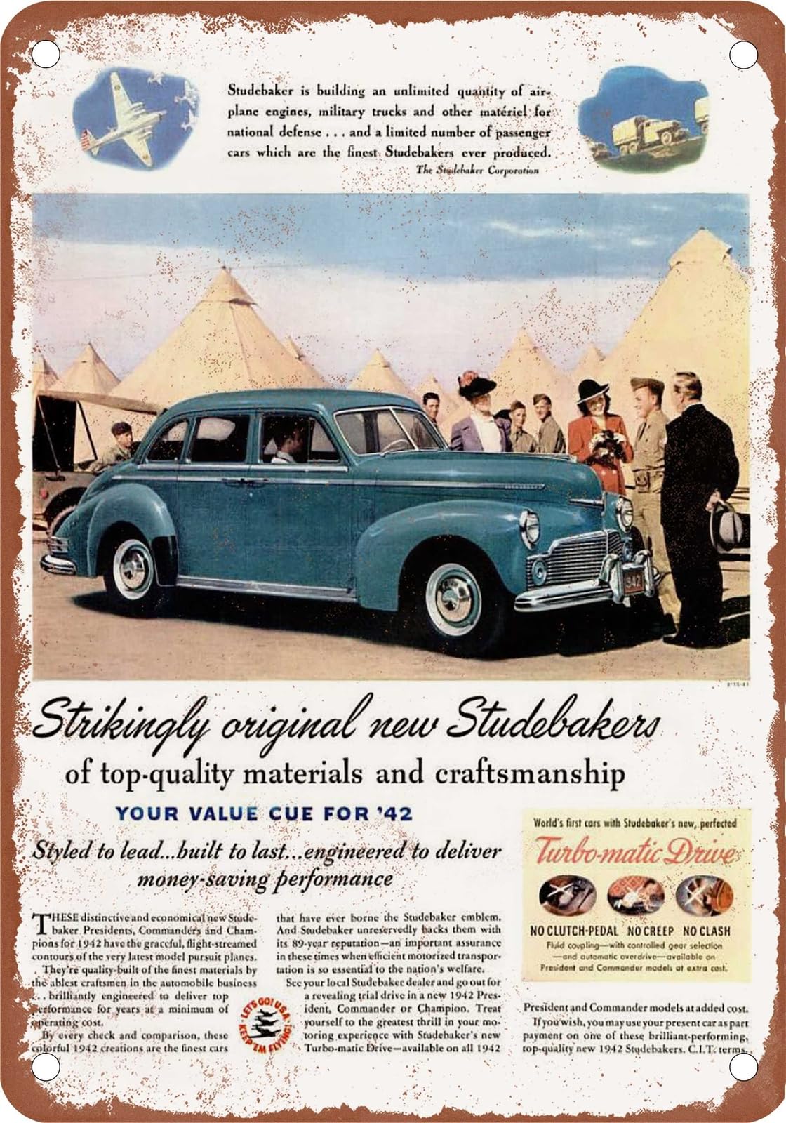 METAL SIGN - 1942 Studebaker Vintage Ad 01 - Old Retro Rusty Look home decor