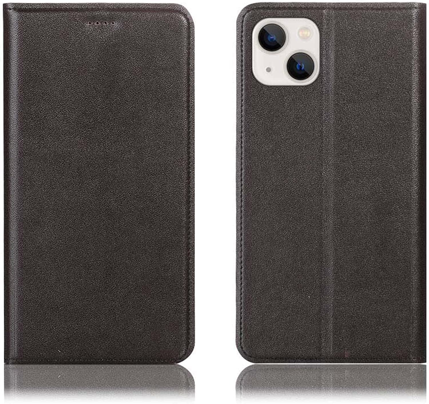Étui à rabat pour iPhone 14 cuir marron antichoc