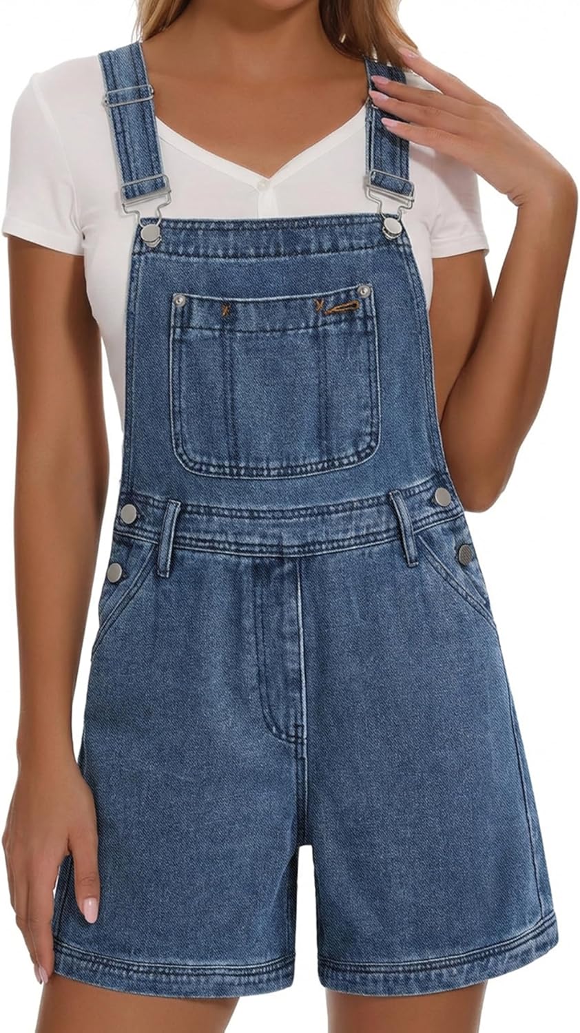 EMMIOL Overalls for Women Denim Shorts Summer Jeans Jumpsuits Adjustable Strap Bib Loose Fit Denim Overalls Casual