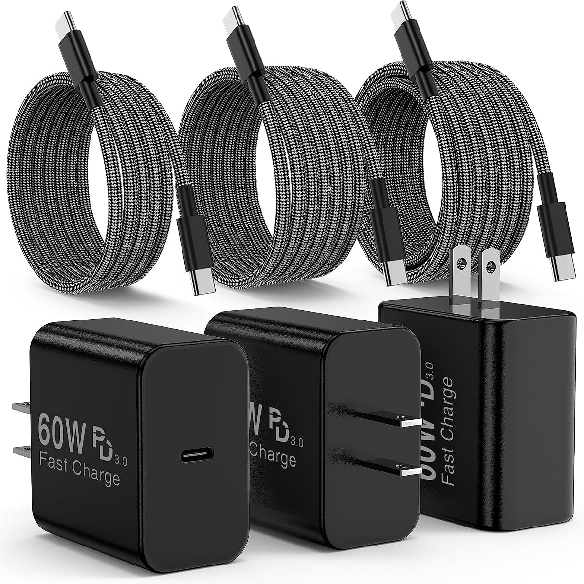 60W USB C Samsung Super Fast Charger for Samsung Galaxy S26 Ultra with 3-Pack Type C to USB C Braided Cables (3FT/6FT/10FT) Compatible with Samsung Galaxy S25 Ultra /S24/S23 Series,Z Fold/Flip&Tablets