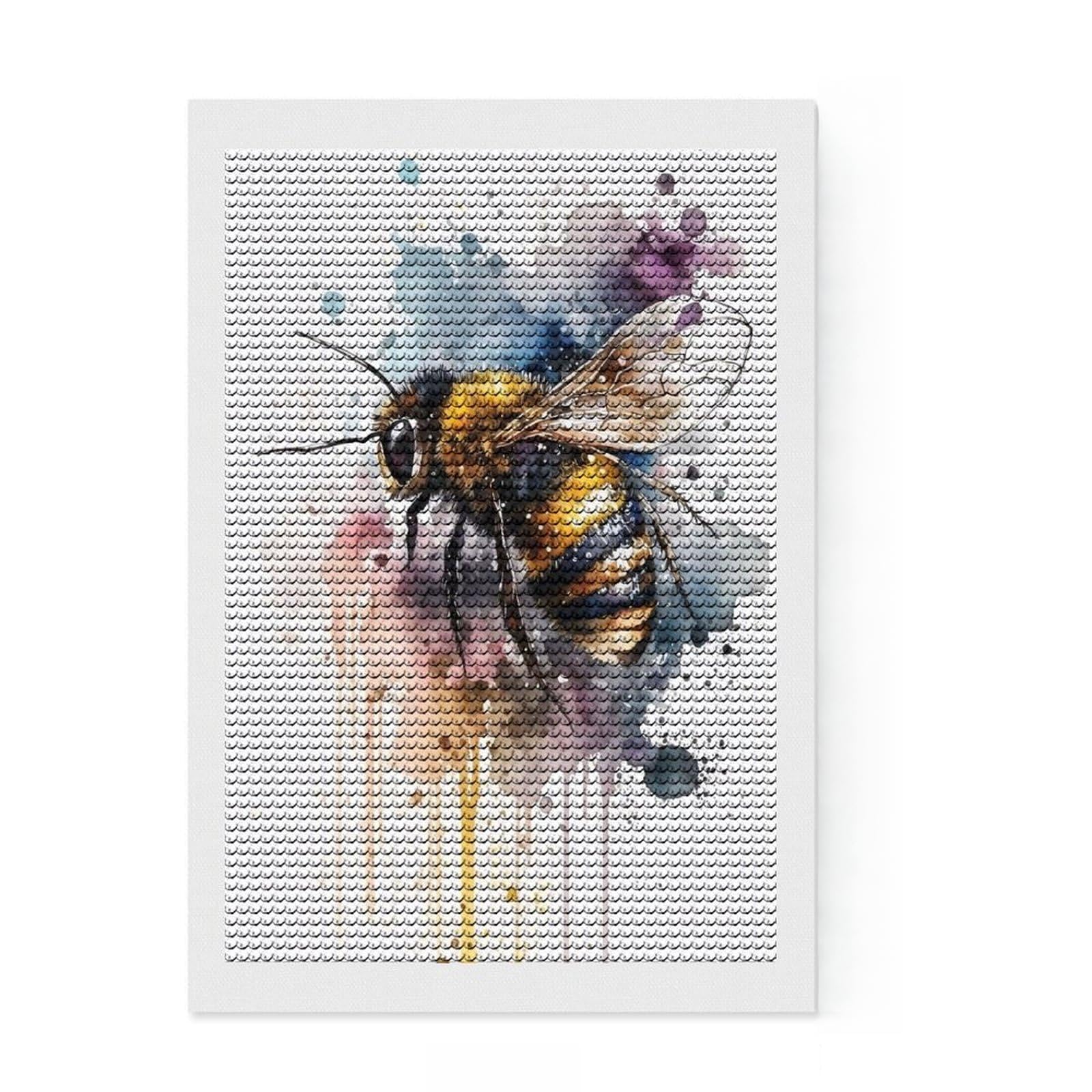 Junmoney Watercolor Bee Diamond Art Kit 8"x12", Calming Craft to Unwind, with Tool Kit, Living Room Decor, Festive Craft Gift