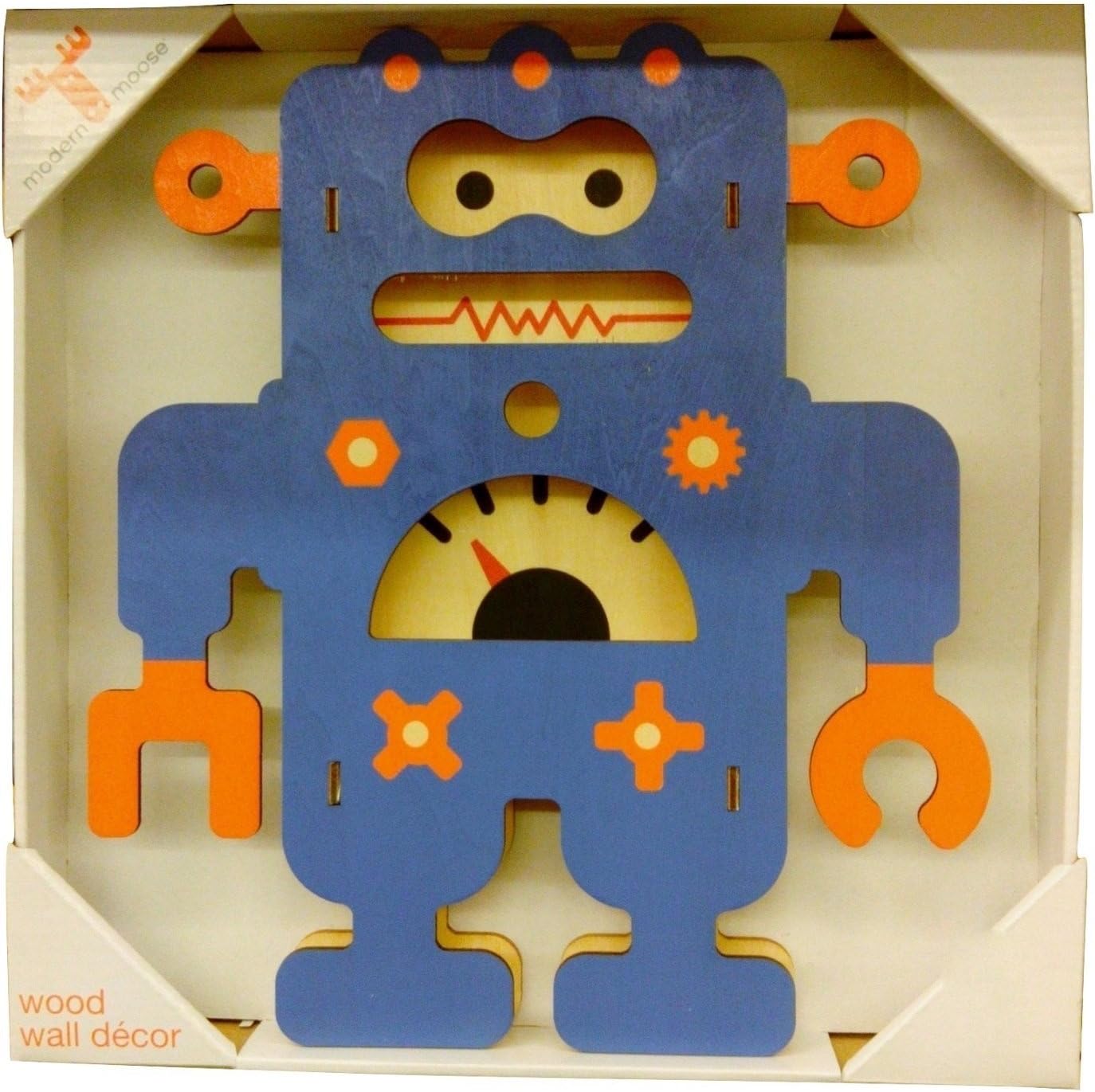 Modern Moose Wood Wall Decor Blue Robot