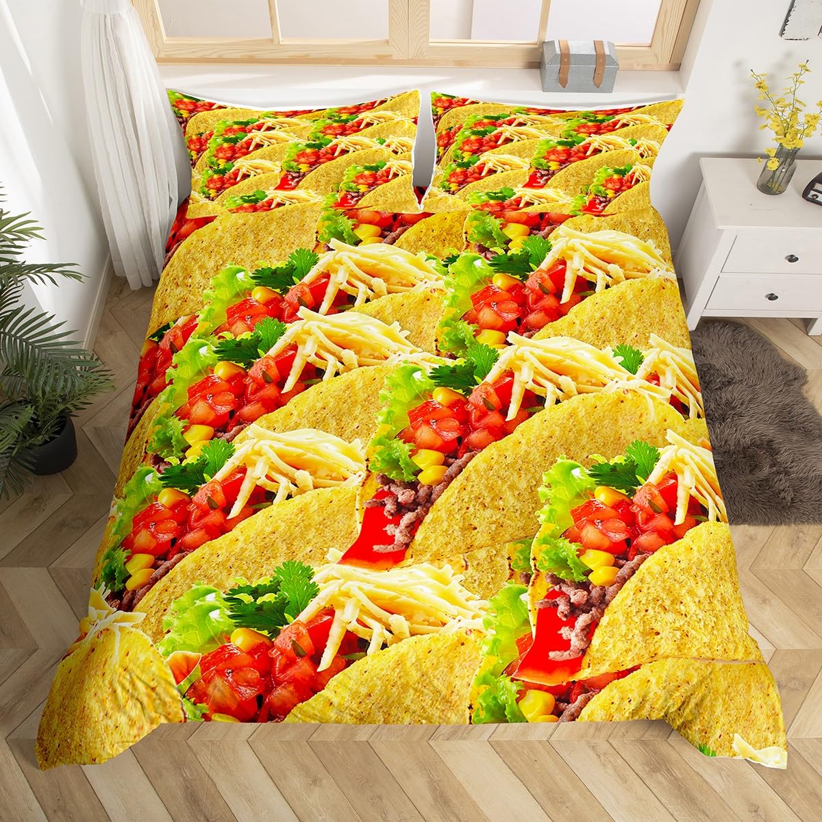 Homemissing Boys Multicolored 13230 Taco Duvet Cover Realistic Food Comforter Cover Delicious Taco Bedding Set For Kids Girls 3D Food Themed Bedspread Cover Decor Durable Bedclothes Single
