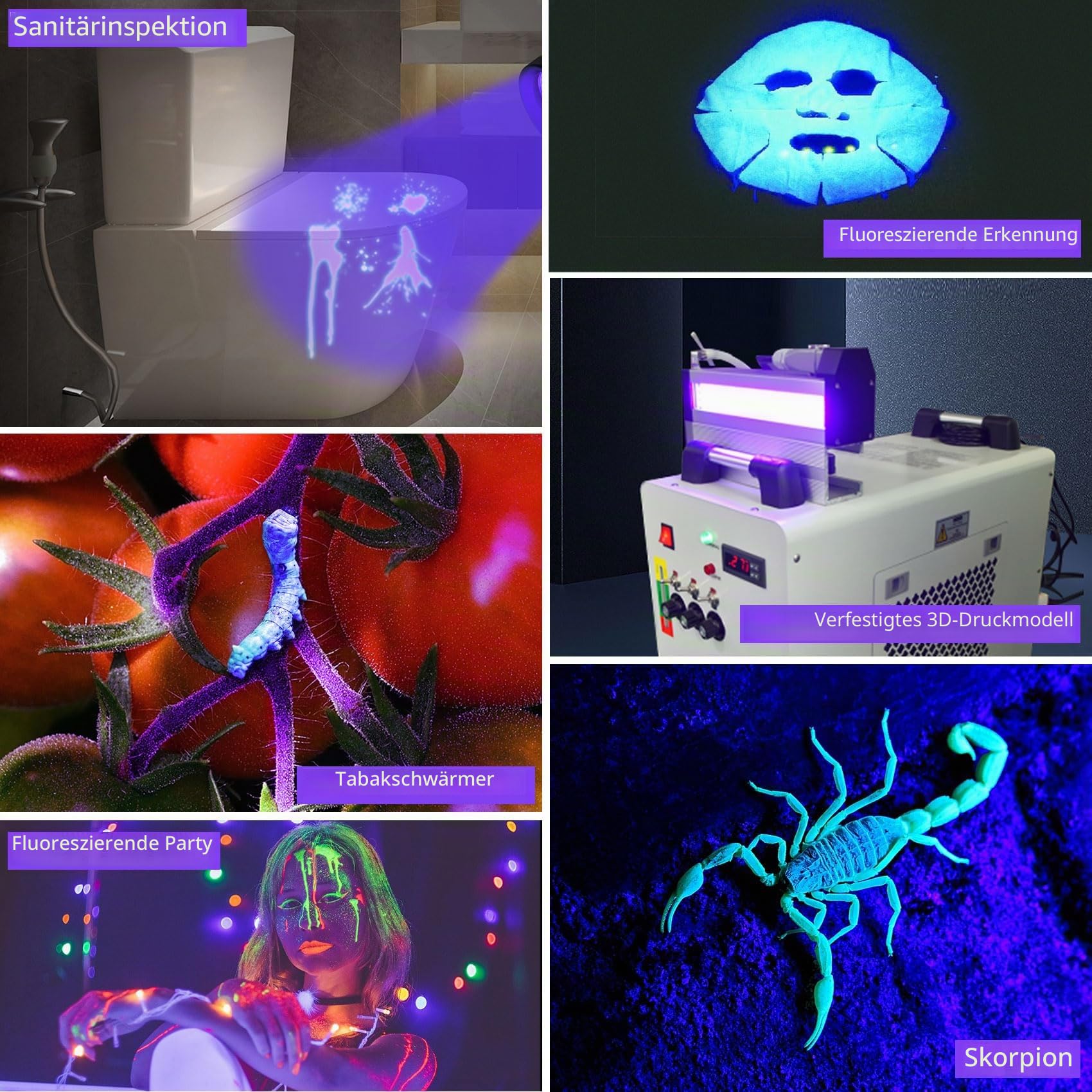 DARKBEAM Taschenlampe UV 395nm Schwarzlicht, Mini & Leistungsstarke Wood's Lamp USB-C LED Wiederaufladbares Schwarzlicht, 10W Tragbarer Haustier-Hundeurin-Detektor – Harzhärtung, Fluoreszierend