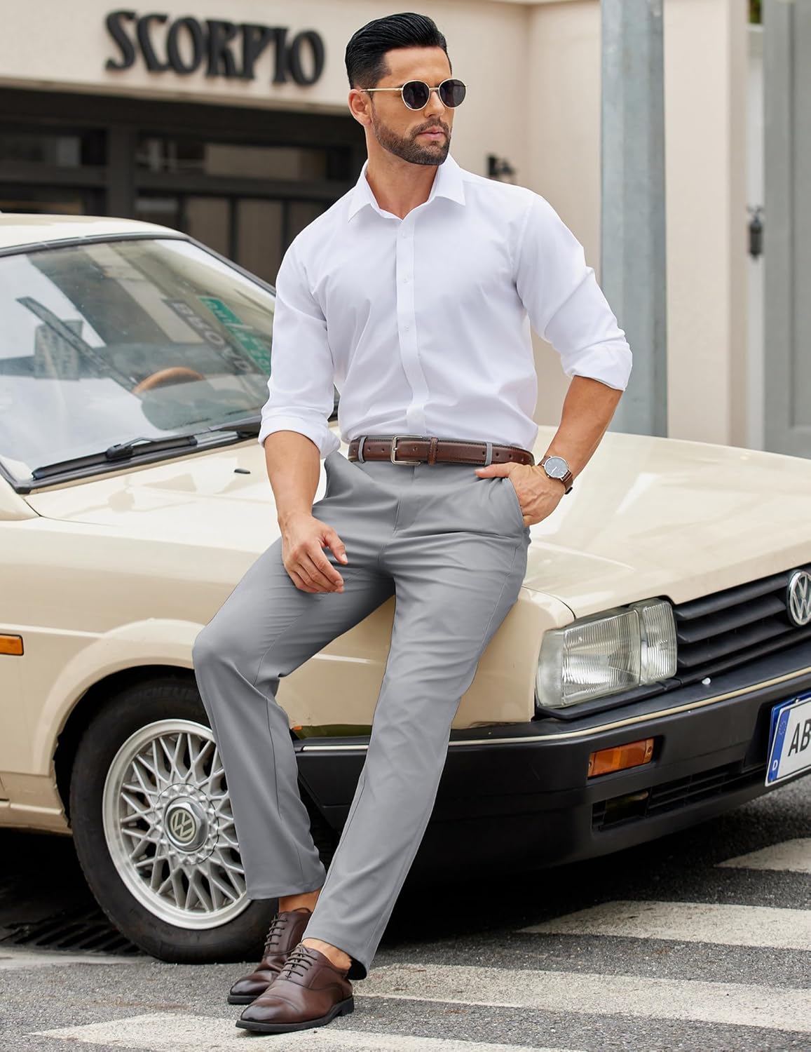 COOFANDY Mens Casual Chino Pants Elastic Waist Lightweight Trousers Classic-Fit Business Dress Pants with Pockets - Image 5