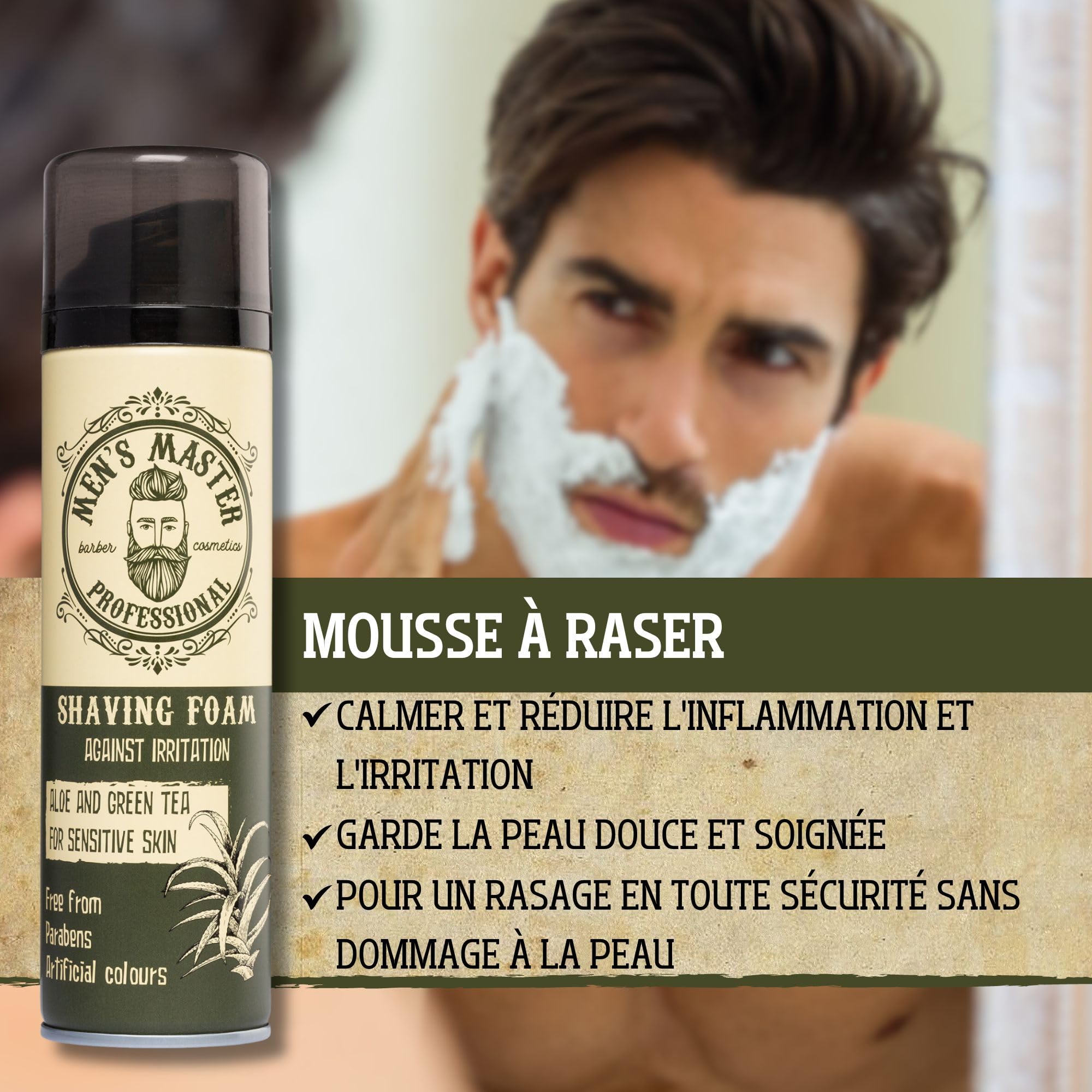 Men's Master Ensemble-Cadeau de Rasage 3 Pièces pour Homme | Mousse a Raser Hydratante | Lotion Après Rasage | Apaisant et Crème Rajeunissant Anti-rides | Soins pour Visage | Ensemble-Cadeau pour lui
