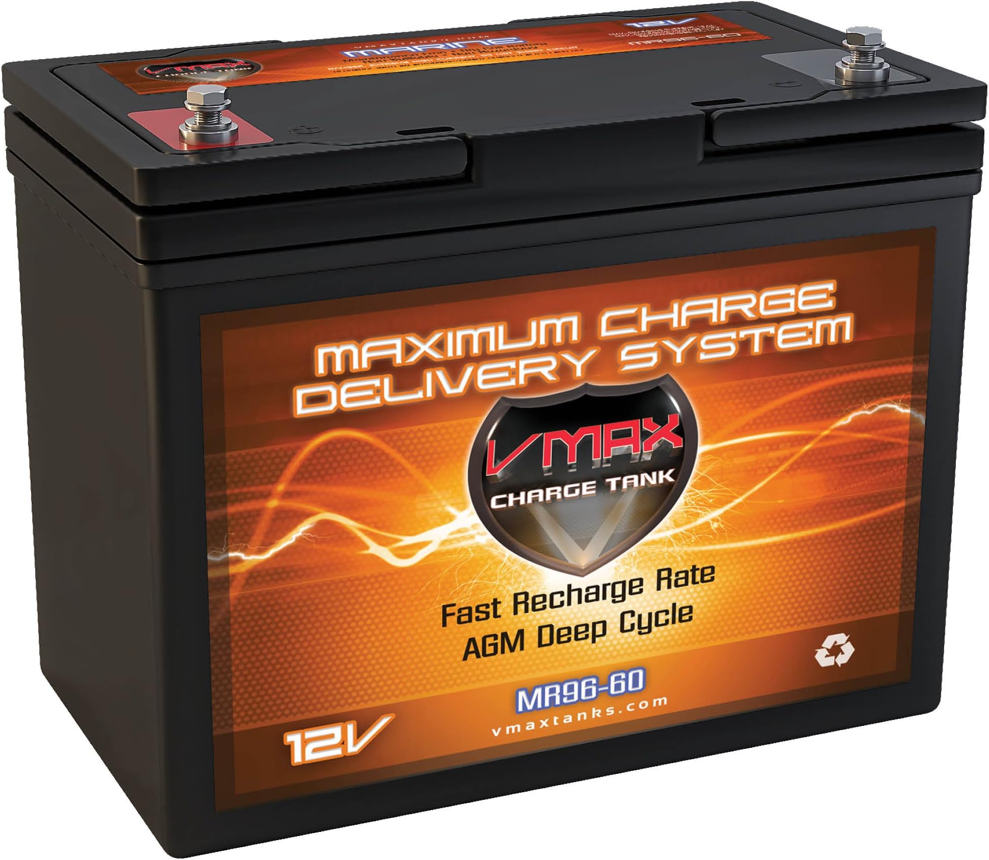 VMAX MR96-60 AGM 12V 60AH AGM Battery Deep Cycle High Performance Battery for 24-50lb thrust Minn Kota, Cobra, Sevylor and other electric trolling motors (Group 22NF, UPGRADES ANY 55AH 22NF BATTERY)