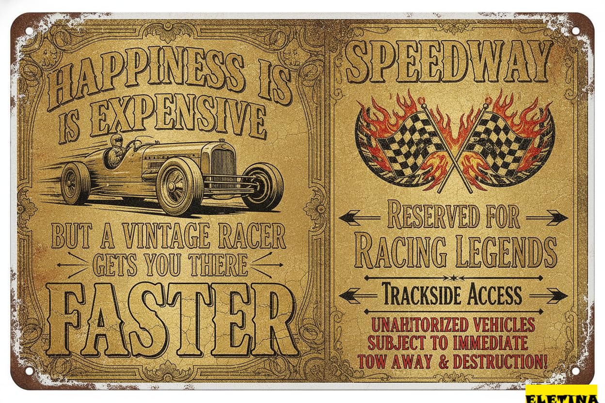 Personalized Sign for Man Cave Vintage Retro Car Metal Tin Checkered Funny 8x12 Inch Wall Decor Basement Garage Warehouse Gifts Private Property Decorative