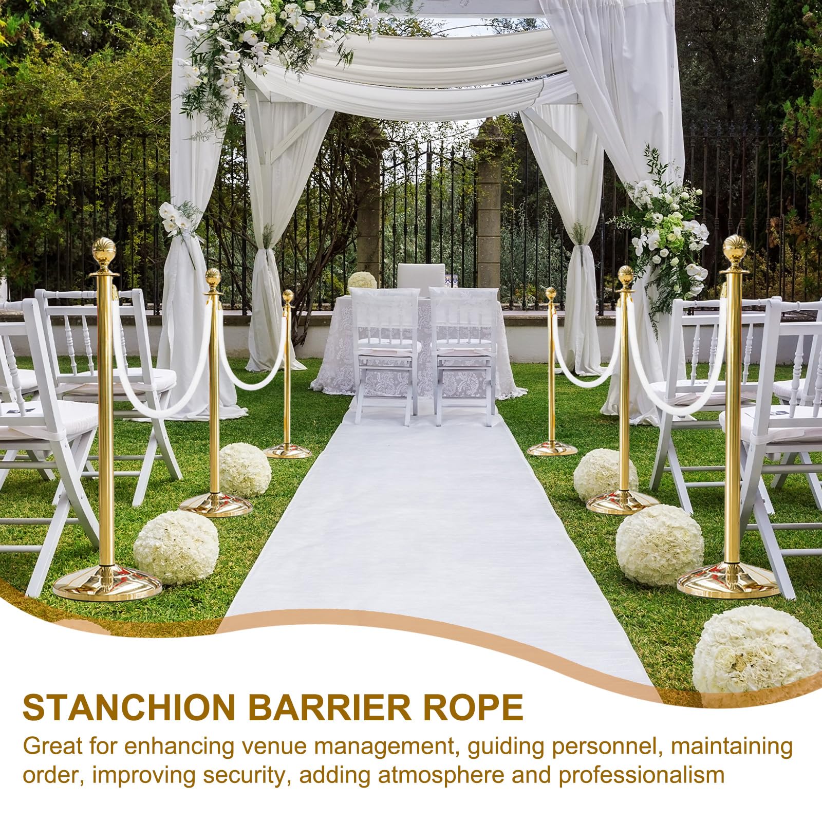 QUARKZMAN Velvet Stanchion Rope 3.28 Ft/1 M, Barrière Corde Velours Avec Mousquetons Pour Posts Supports Séparateur File Contrôle Foule, Blanc Doré Pack 2