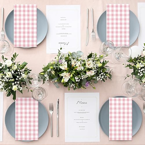 Miniatura 7 de Whaline Servilletas de invitados de color rosa claro, paquete de papel desechable de 3 capas para boda, cena, toalla de mano para boda, cumpleaños,