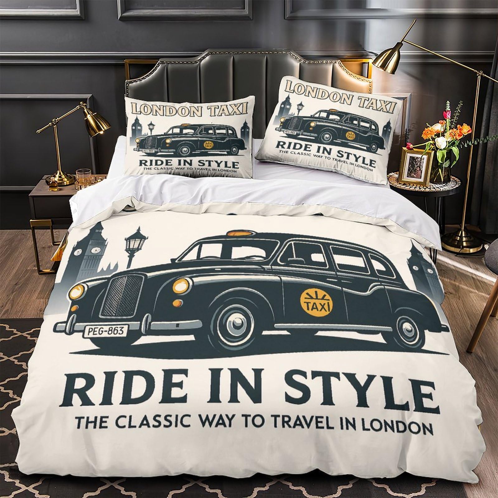 Housse de Couette 3D Londres pour Lit 2 Personnes 200x200cm Microfibre Hypoallergénique