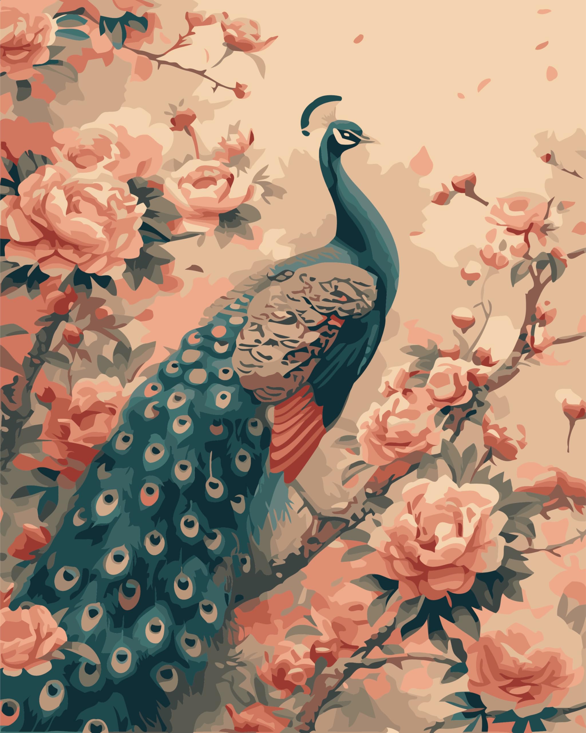 CaptainCrafts Paint by Numbers for Adults DIY Oil Painting Paint by Numbers with Canvas Acrylic Art Crafts House Decor 16x20 Inch (Frameless, Peacock with Flowers) — image 1