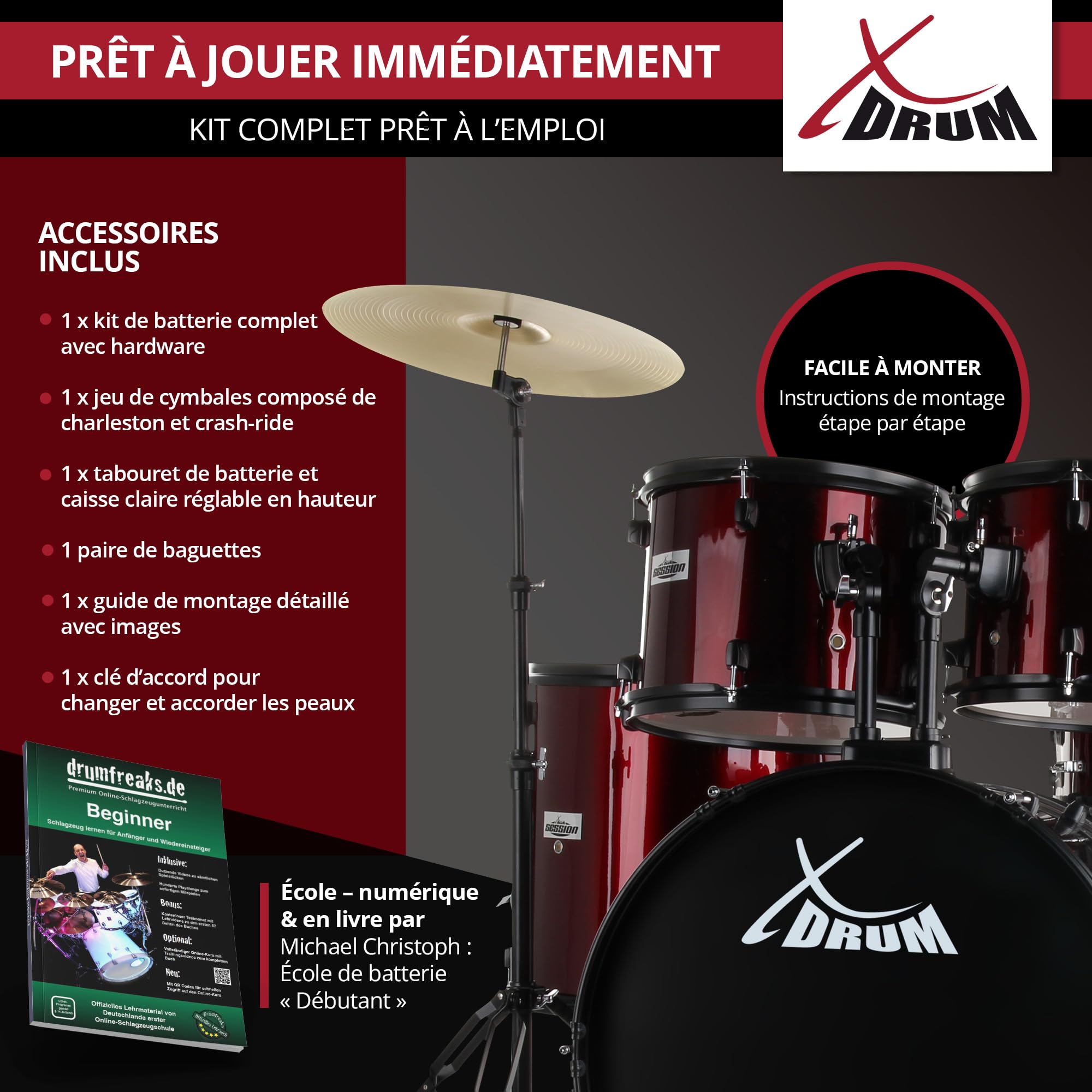 XDrum Rookie 22" Standard Batterie ruby red set complet