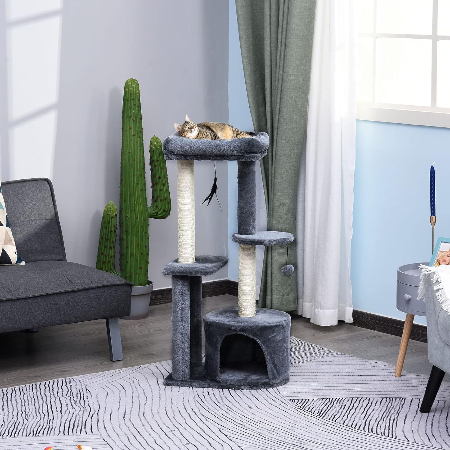 PawHut Cat Multi-Activity Tree Tower with Perch House, Scratching Post, Play Ball 3 81mrNaBwlBL. AC SL1500