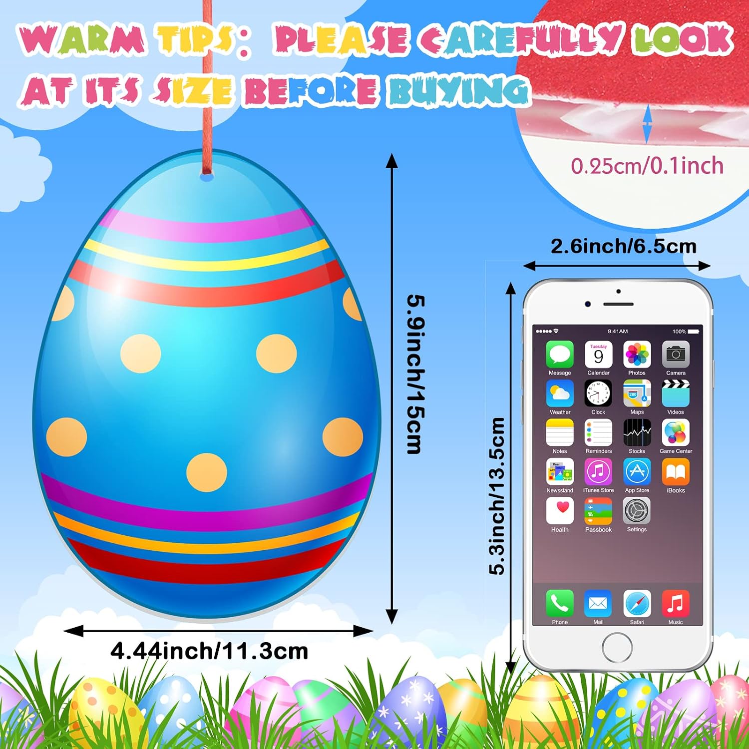 Rtteri 30 Pcs Easter Egg Outdoor Hanging Ornaments Colorful Double Sided Printing Tree Ornament Plastic Easter Egg Hanging Ornament for Porch Tree Yard Lawn Party image 3