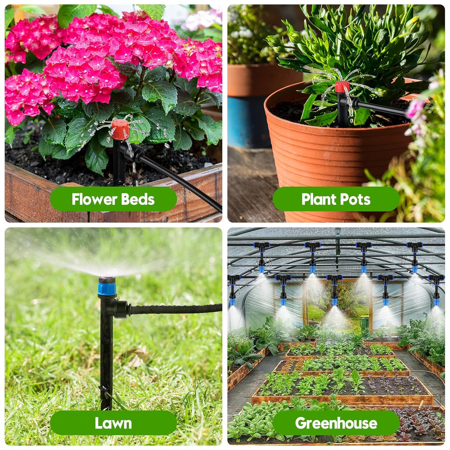 240FT Drip Irrigation System Kit Quick-Connect, Automatic Garden Watering System for Raised Garden Beds, Greenhouse, Yard, Lawn, Plant with 1/2 inch Hose 1/4 inch Distribution Tubing and Accessories