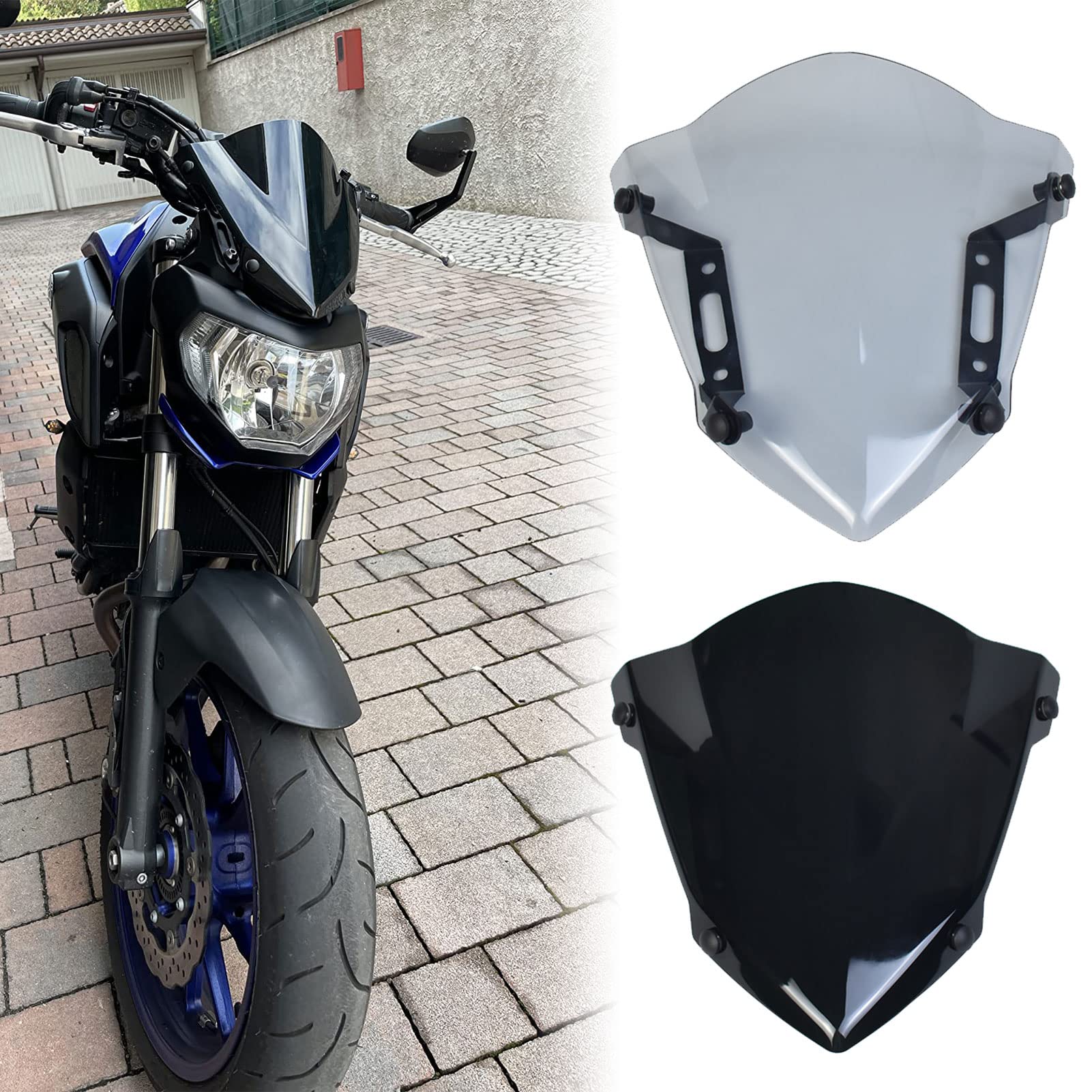 Midimttop Motorcycle Front Touring Fairing Windscreen Windshield Wind Deflector Cover Compatible with YA-MA-HA MT-07 FZ07 MT07 FZ-07 MT 07 FZ 07 2018 2019 2020 (Smoke)