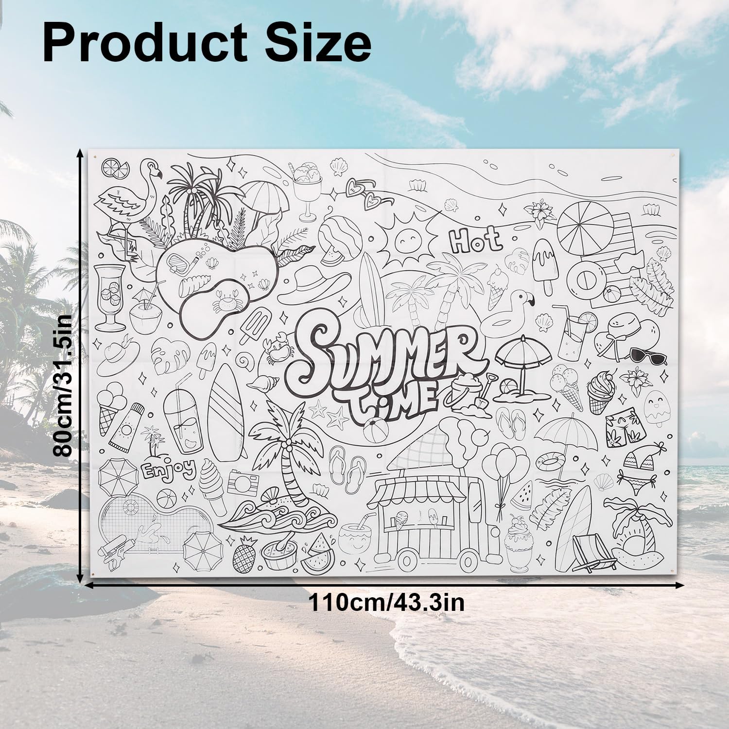 Hawaiian Coloring Poster, 43.3x31.5in Giant Summer Time Coloring Tablecloth Jumbo DIY Blank Paper Banner Large Wall Art for Kids Crafts Games Party Decorations Classroom Activities Supplies - Image 2