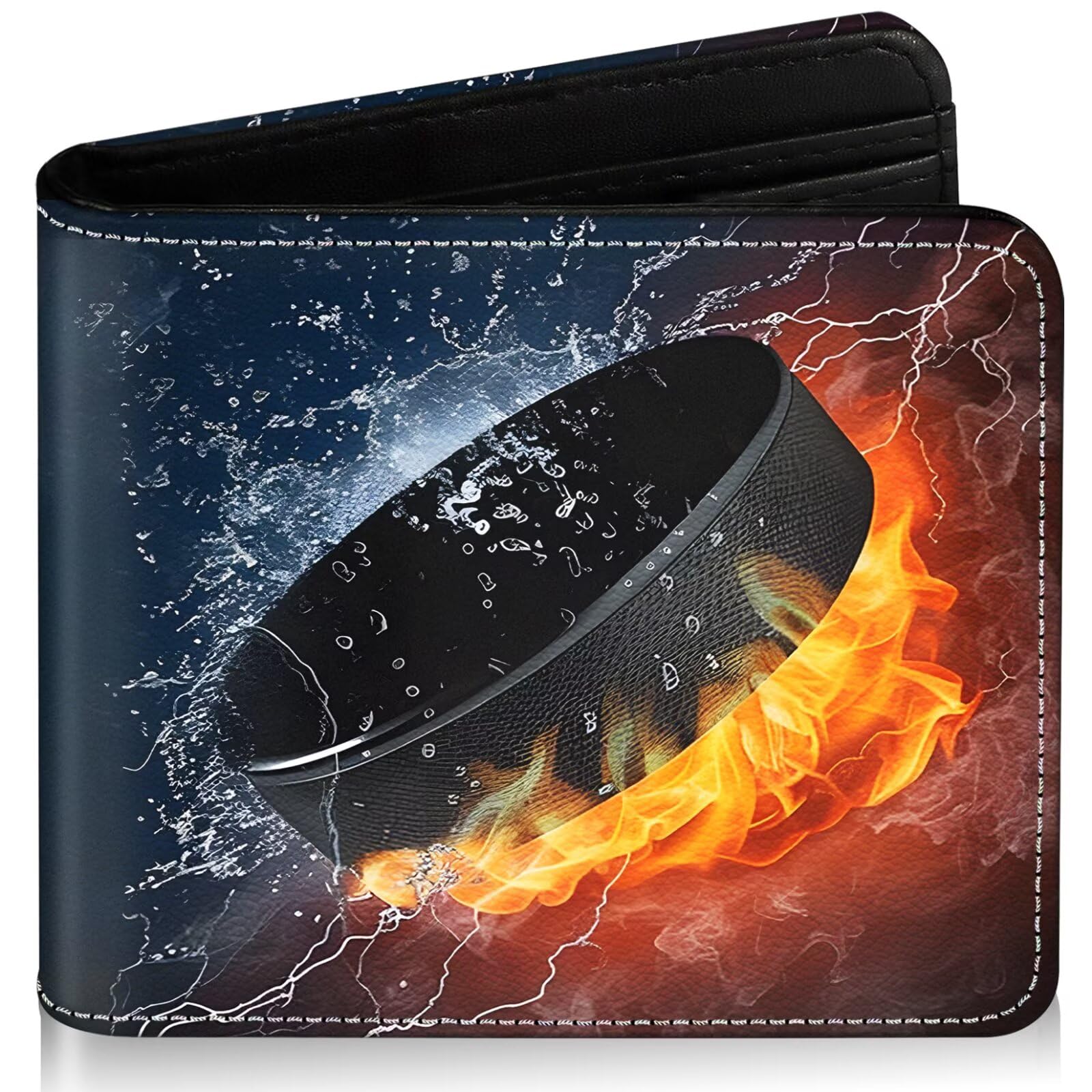 Boys Wallet for Kids, Cool Kids Wallet for Boys Ages 8-10 9-12 11-15, Funny Ice Hockey Leather Bifold Rfid Blocking, Coin Pocket Id Window for Teen Men Youth Guys Birthday Christmas Gifts