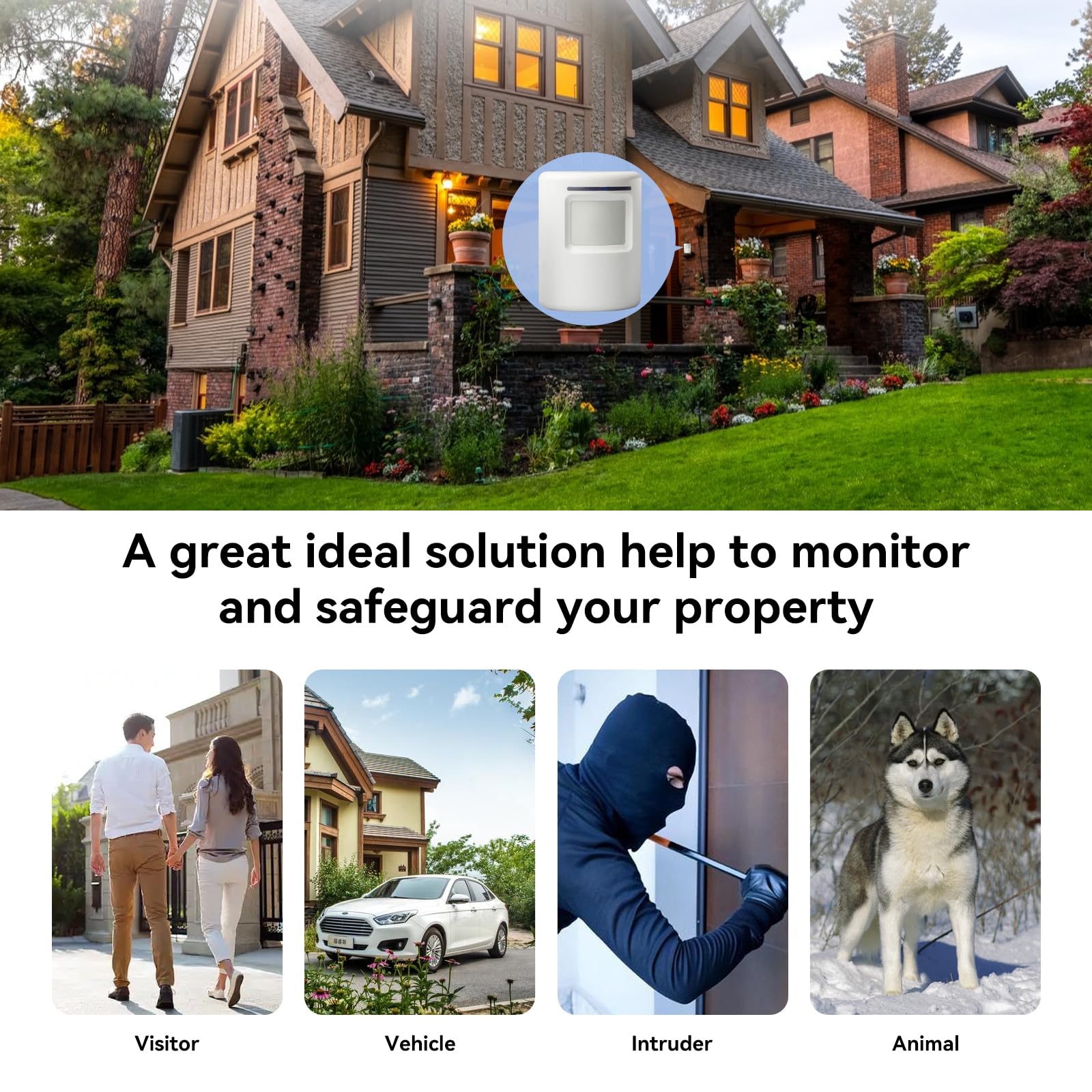 Timbre de puerta inalámbrico de largo alcance, alerta de seguridad, detector de movimiento, alarma con sensor de movimiento para monitorear y proteger la propiedad del hogar (2 receptores enchufables