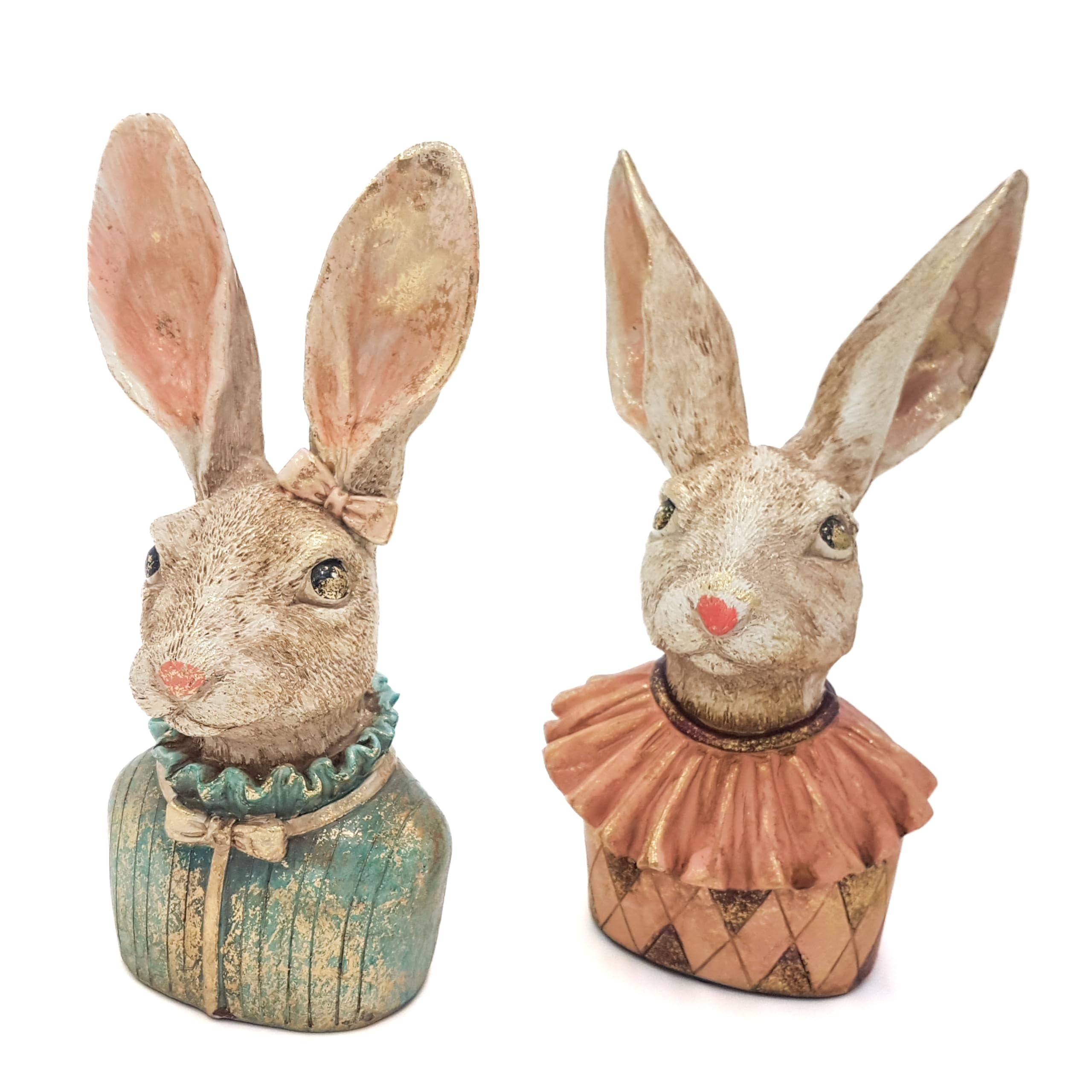 Hasenskulpturen 2 Stück als Pärchen, ca. 22 cm hoch, Hasenfiguren Klara und Karl, für Ostern, als Geschenk und zur Ganzjahresdeko
