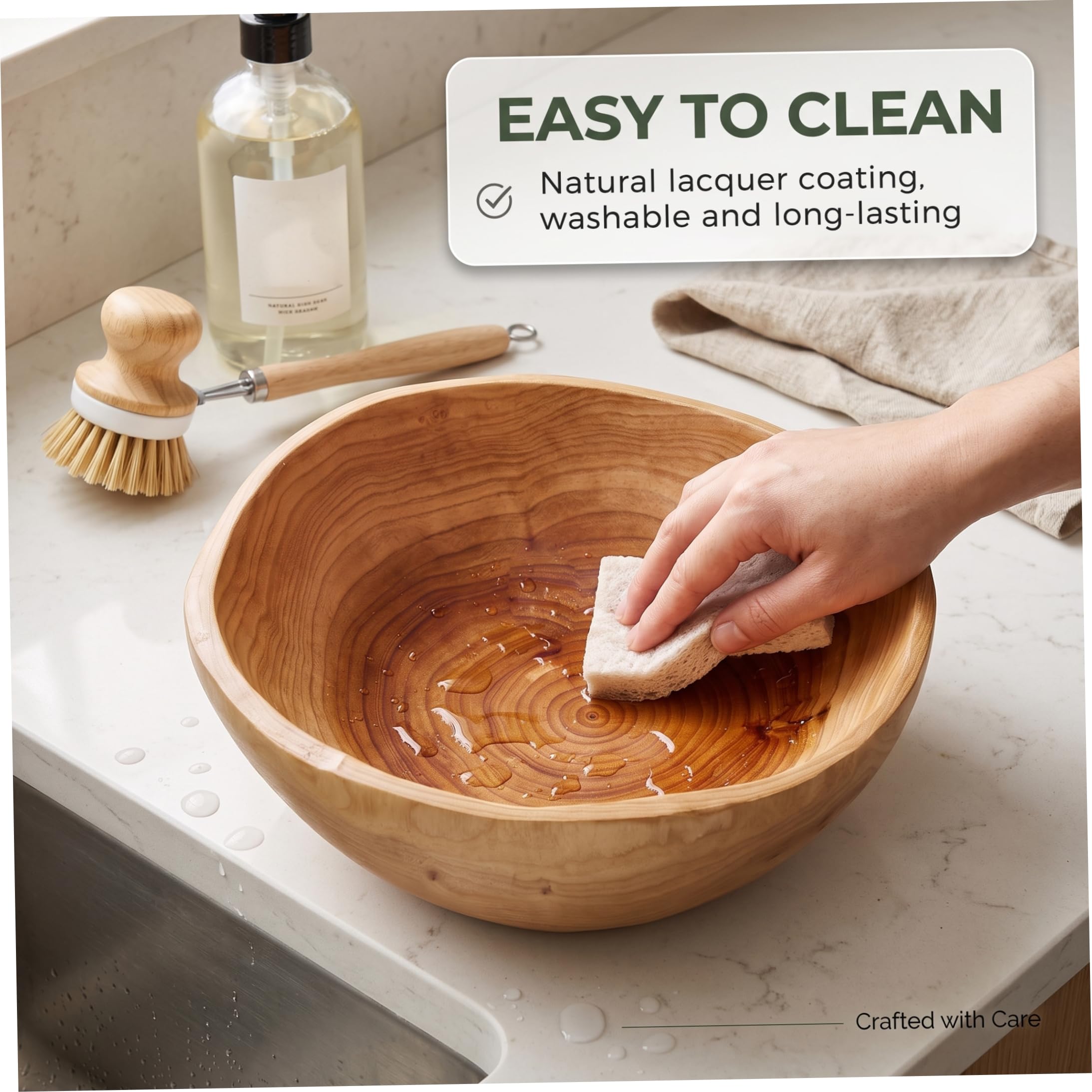 Bol en bois avec bol décoratif à revêtement de grain naturel, 10-11 pouces | Lisse sans bord, construction robuste, lavage facile, convient aux fruits, salades, bijoux, clés.