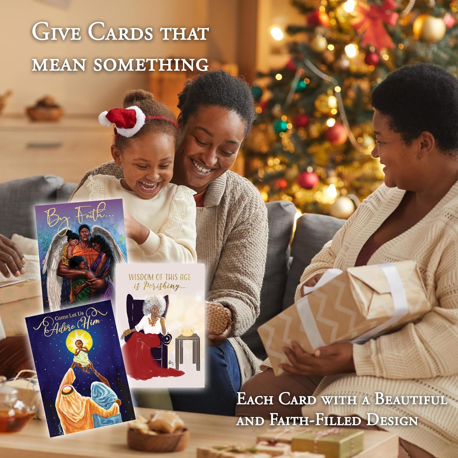African American Expressions - Embossed Christmas Cards Boxed Set - Inspirational Seasonal Designs - Set of 15 (5x7) Cards with Foil-Lined Envelopes & Gold Sticker Seals - Wisdom is Perishing - Image 5