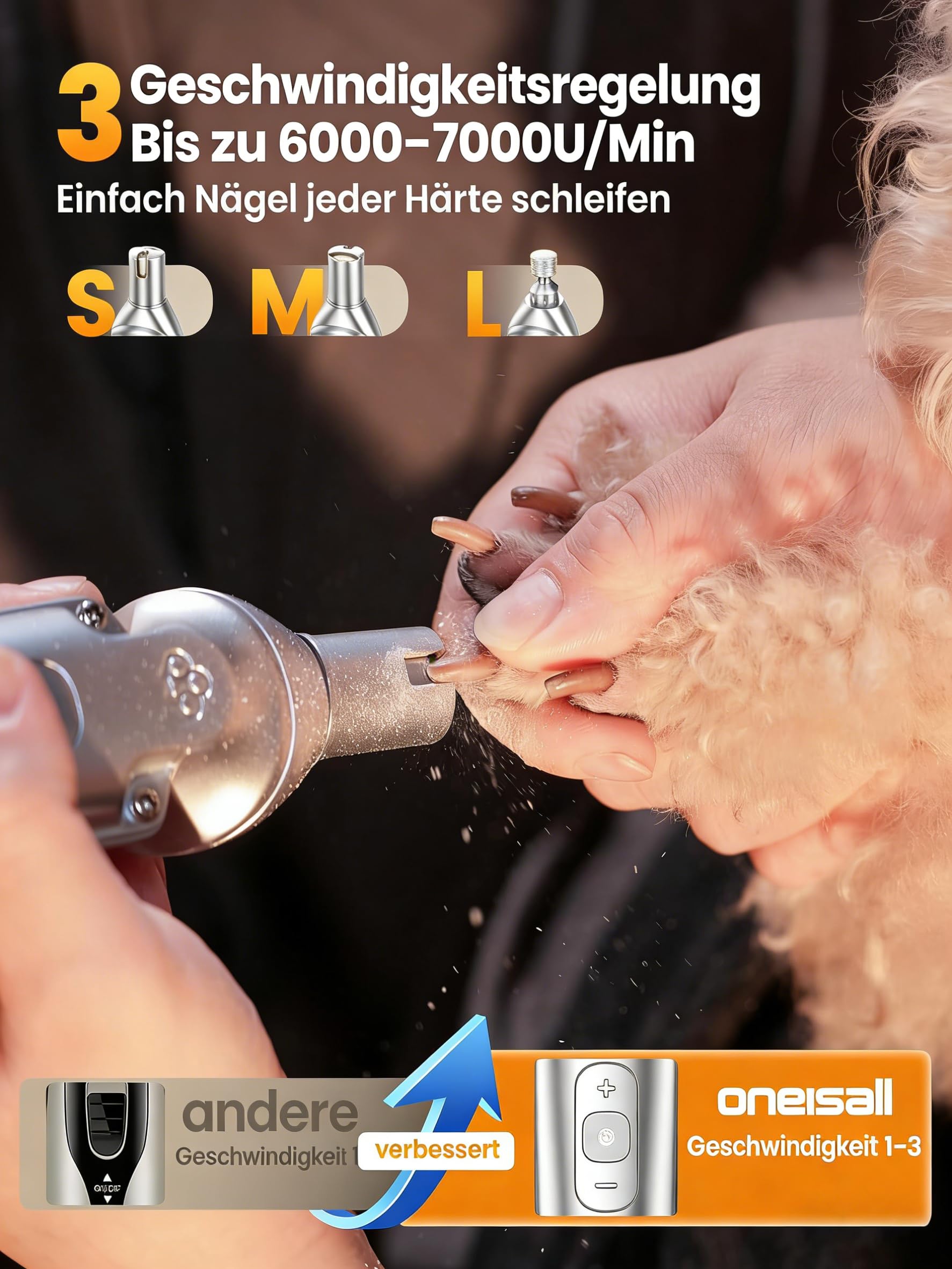 Oneisall 4-in-1 Leise Schermaschine Katze Hund, Hundeschermaschine Haarschneidemaschine Profi, Pfotentrimmer für Hunde Katzen, Hunderasierer IPX7 Wasserdicht, 2000mAh Wiederaufladbar