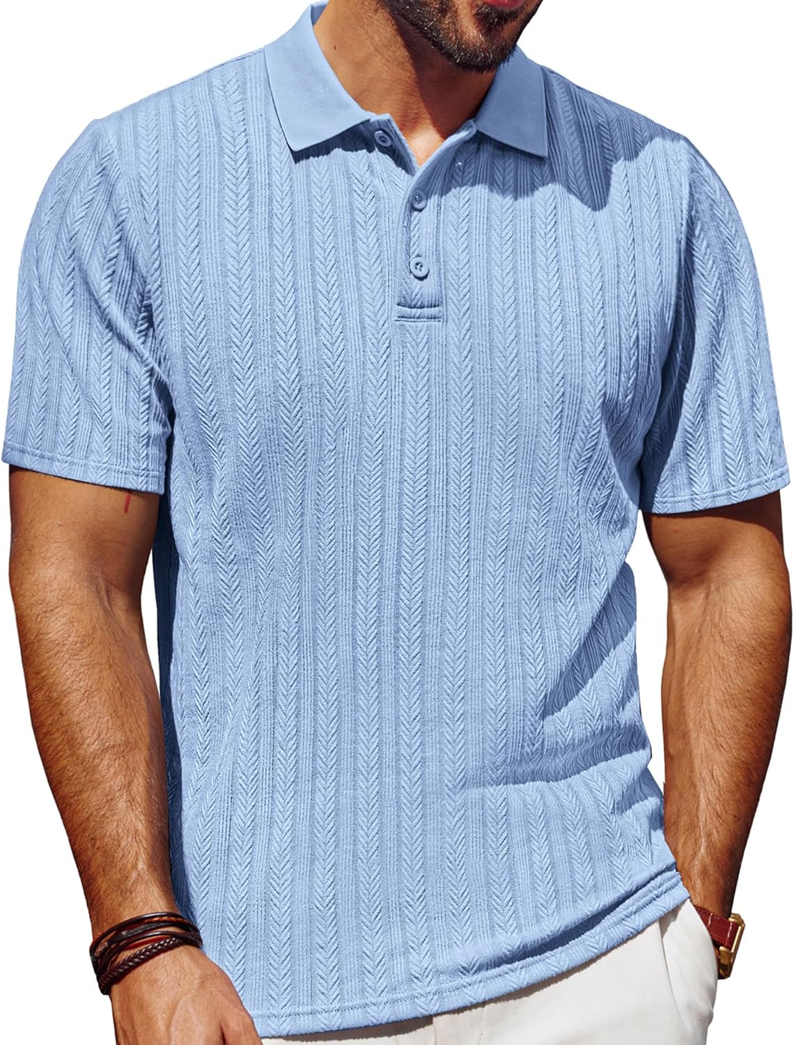 PJ PAUL JONES Mens Polo Shirts Short Sleeve Fashion Textured Polo Shirt Regular Fit Stretchy Golf Shirts