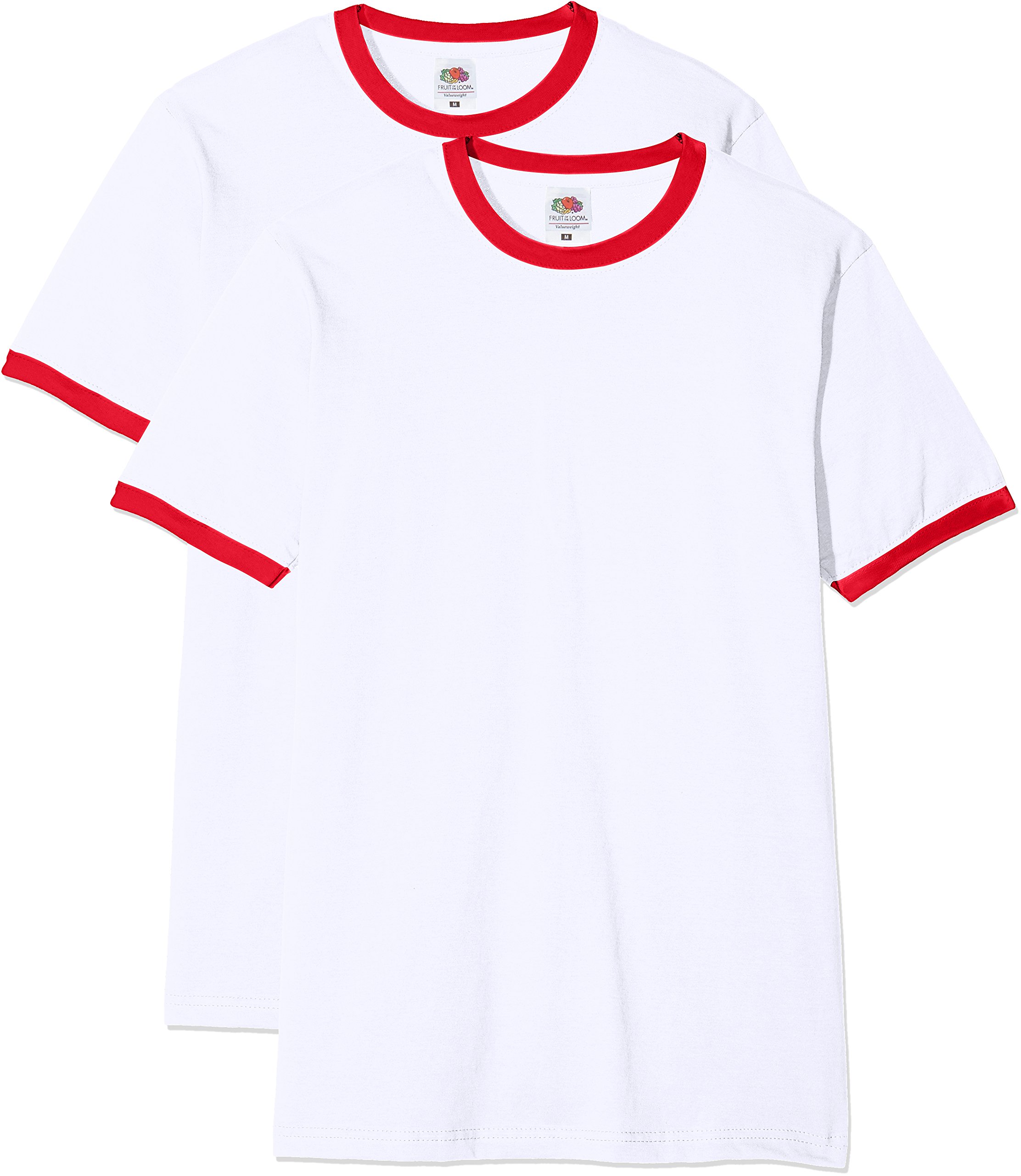 Fruit of the Loom Men's Ringer Premium T-Shirt Pack of 2, White/Red, Small