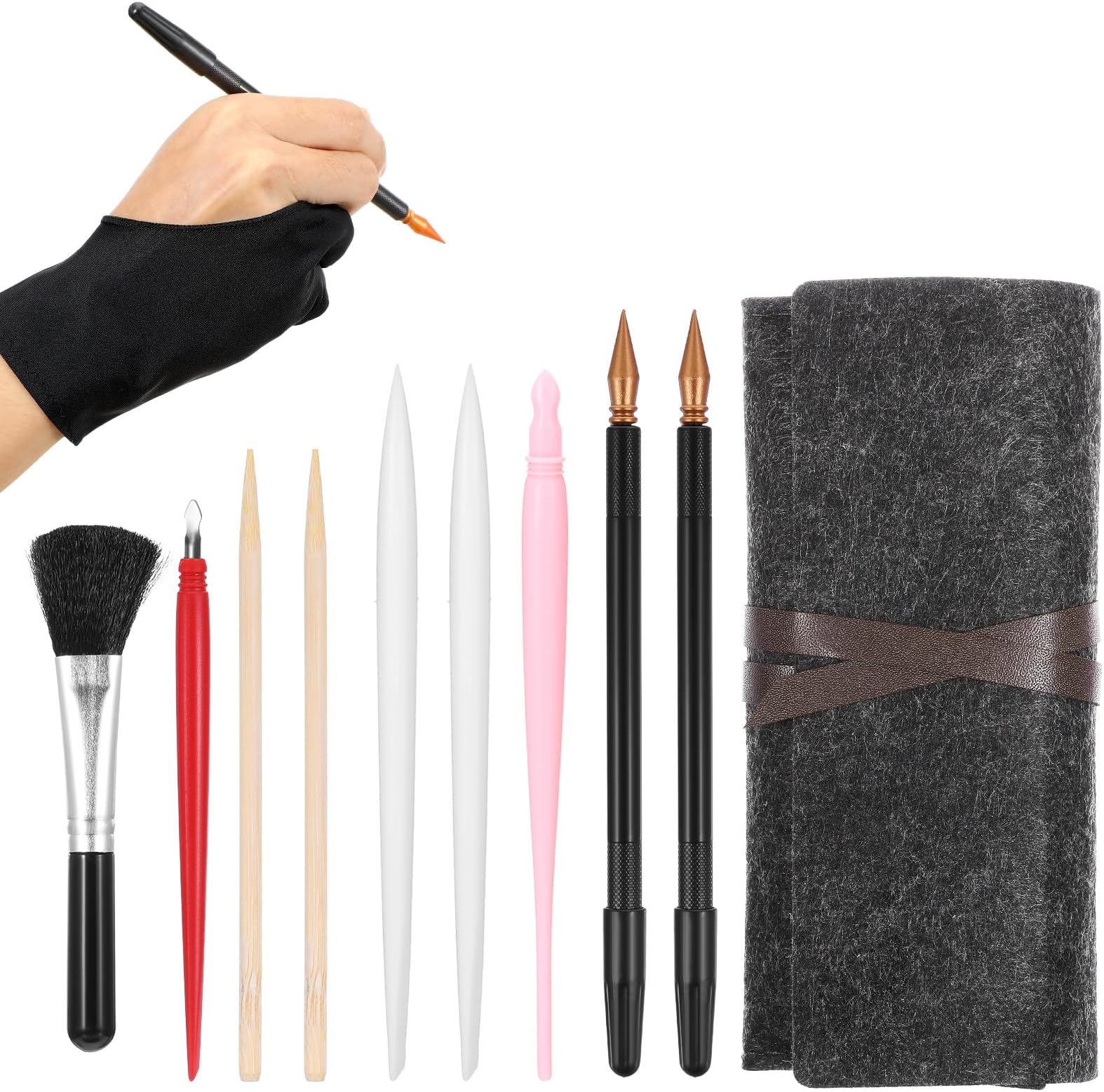 11 Pcs Scratch Art Tools Scratch Painting Art Tool Including Artist Glove Wooden Stylus,Scratch Coloring Pens, Scraper,Plastic Pens,Tool Bag,Clean Brush for Adults