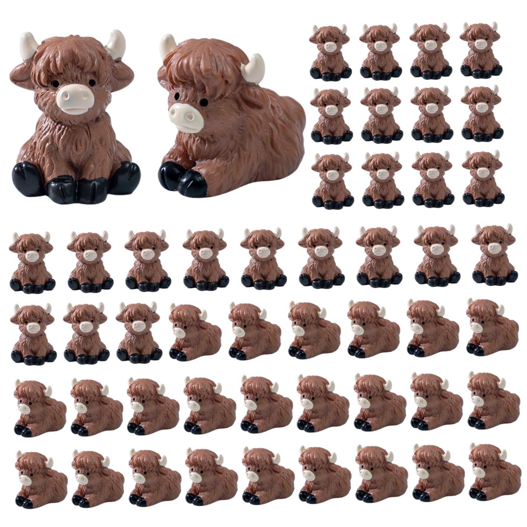 Awnsimfreien 50Pcs 50 Pcs Mini Cows Figurines, Cute Mini Highland Cow Sculptures With Sitting And Lying Poses, Resin Farm Animal Desk Decor For Diy Micro Landscape, Office, Tabletop, Highland Cow
