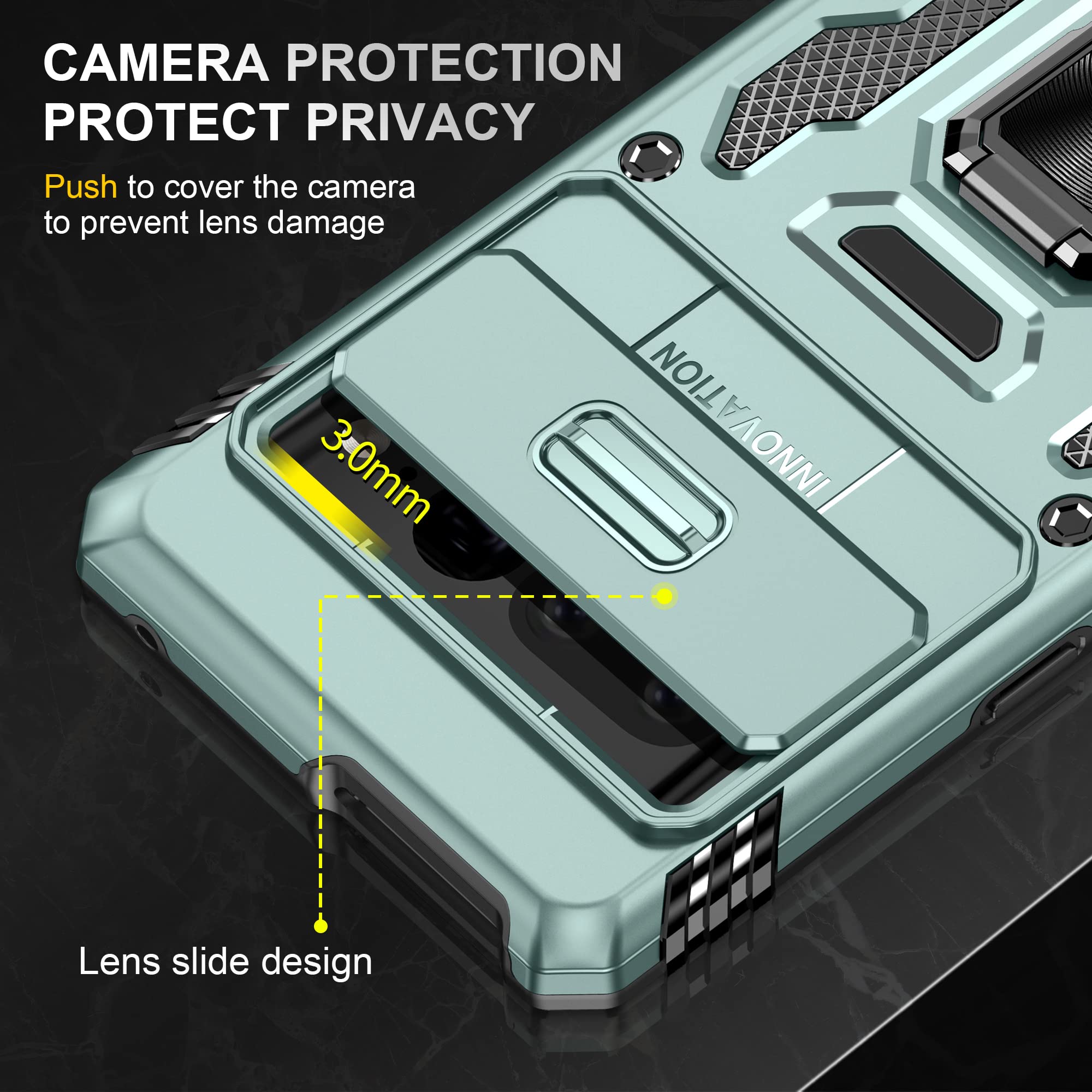 ATISIJIE Cover per Google Pixel 7 Case, [protezione fotocamera Slide] Anti Graffio Custodia 360°Rotante Metallo Anello Supporto Antiurto Militare per Google Pixel 7 Nero